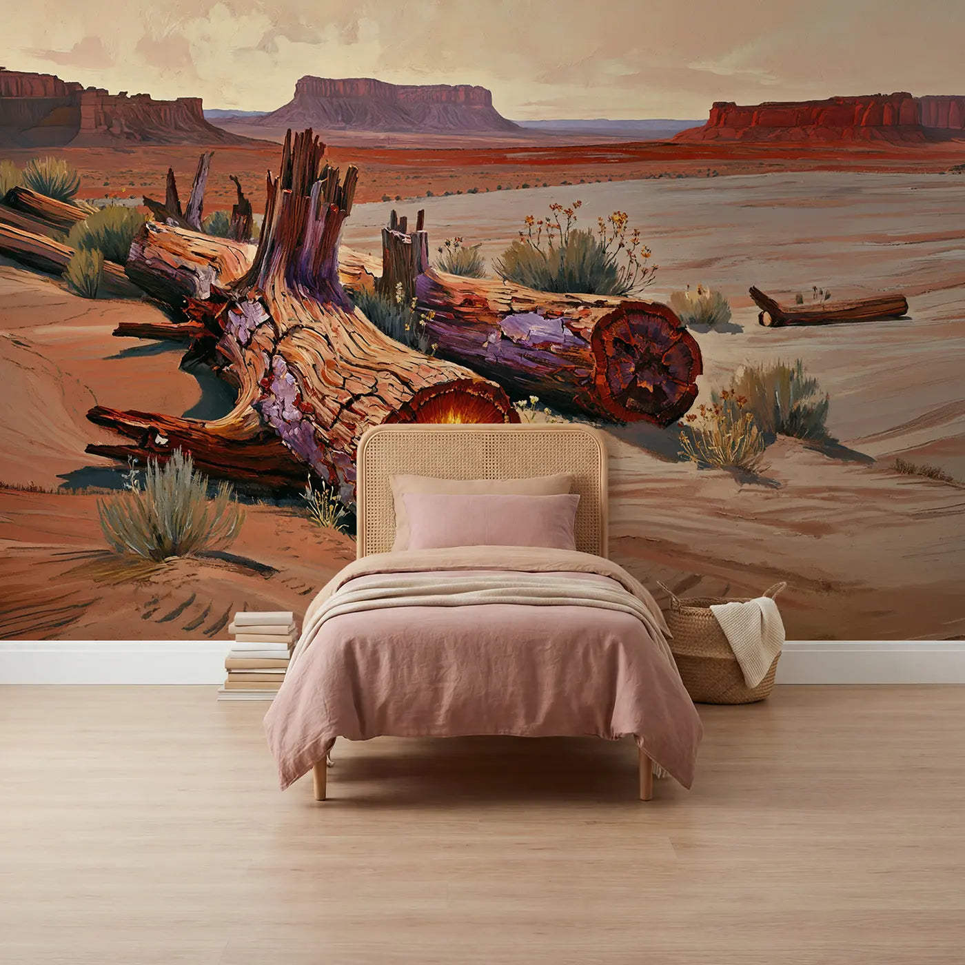 painted petrified forest ancient desert wallpaper mural for girls room by Whimsy Tots