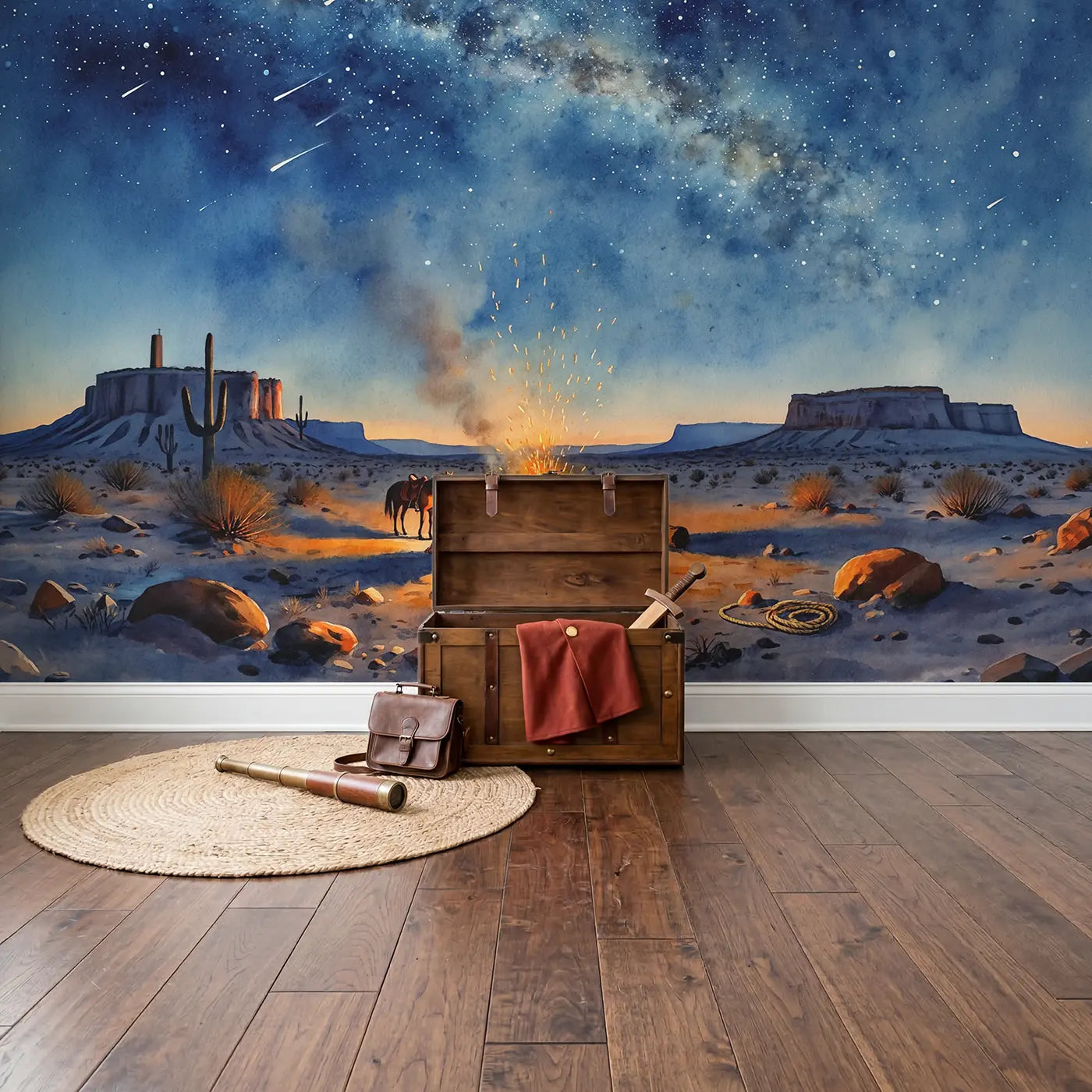 Desert Campfire Stories Wallpaper Mural in playroom setting by Whimsy Tots