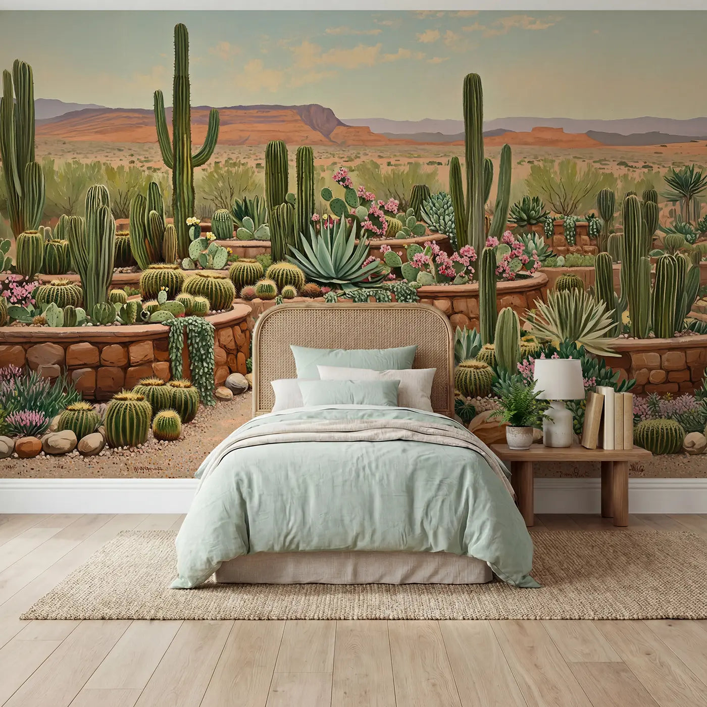 Painted Landscape desert cactus garden collection wallpaper mural for kids room by Whimsy Tots
