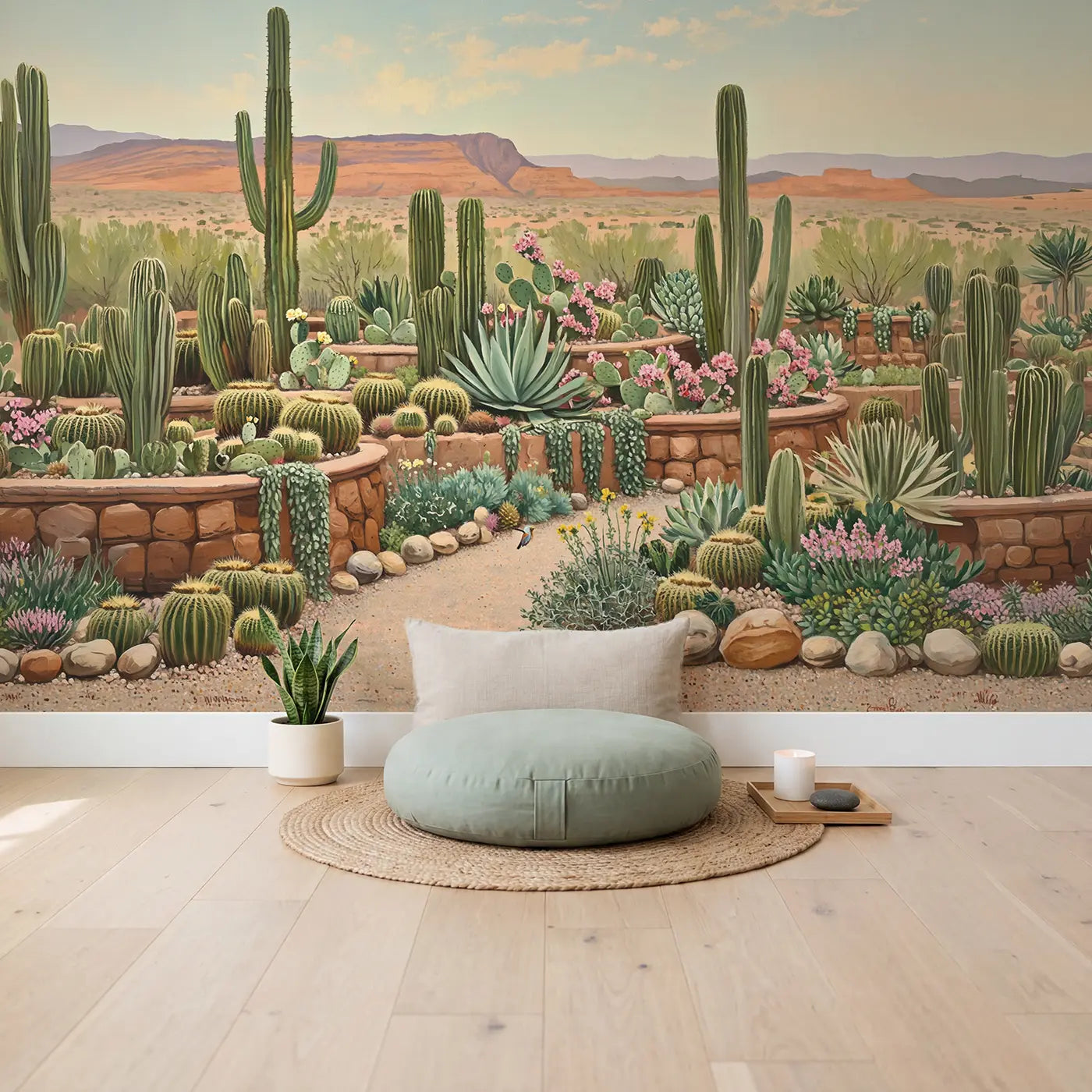 Desert Cactus Garden Collection Wallpaper Mural in playroom setting by Whimsy Tots