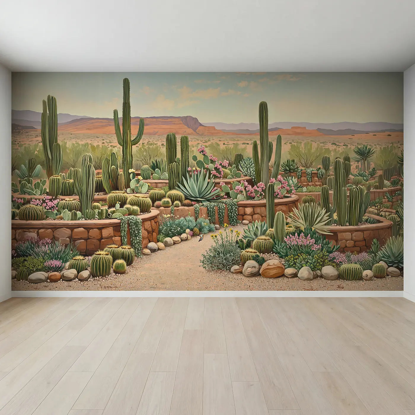 Full view of Desert Cactus Garden Collection Wallpaper Mural by Whimsy Tots