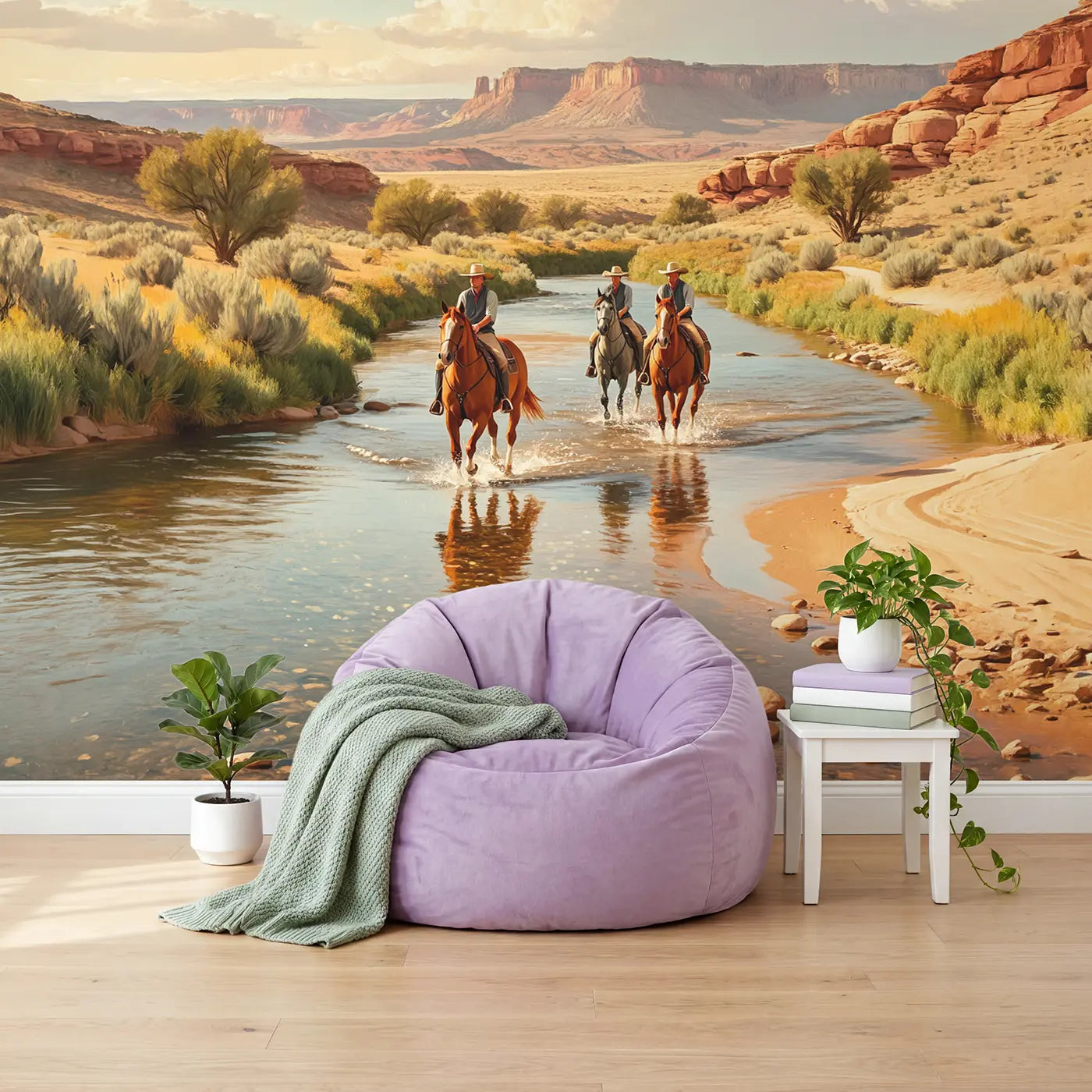 Desert River Crossing Wallpaper Mural in playroom setting by Whimsy Tots