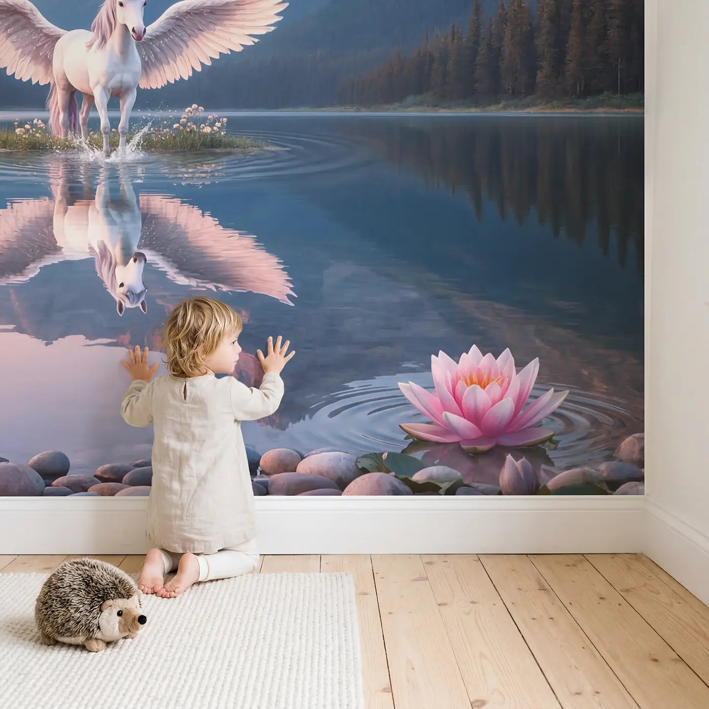 Child in nursery with Western Town Main Street Wallpaper Mural by Whimsy Tots
