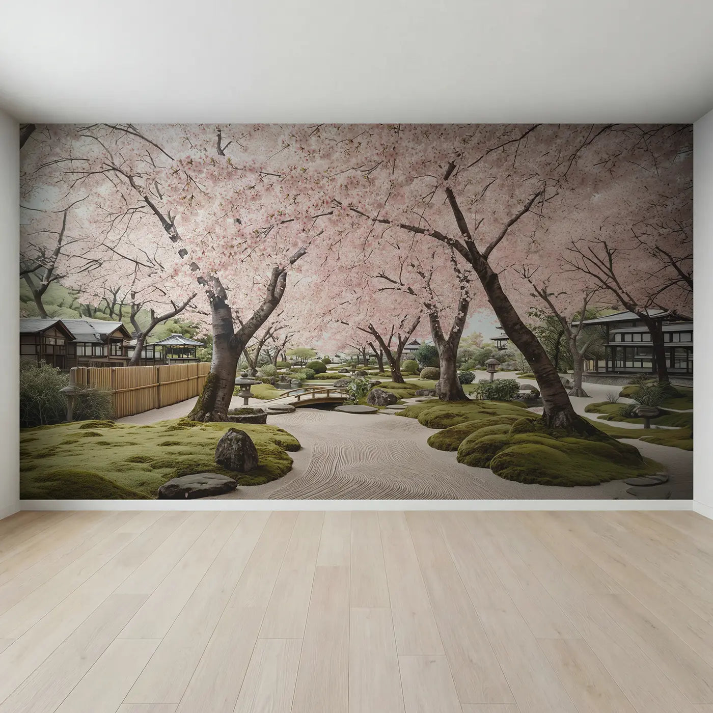 Full view of Cherry Blossom Garden Peak Wallpaper Mural by Whimsy Tots