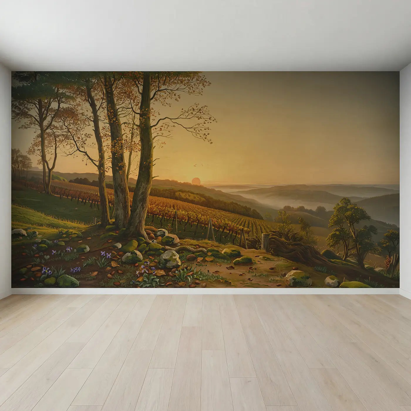 Full view of Autumn Vinyard Harvest Setting Wallpaper Mural by Whimsy Tots