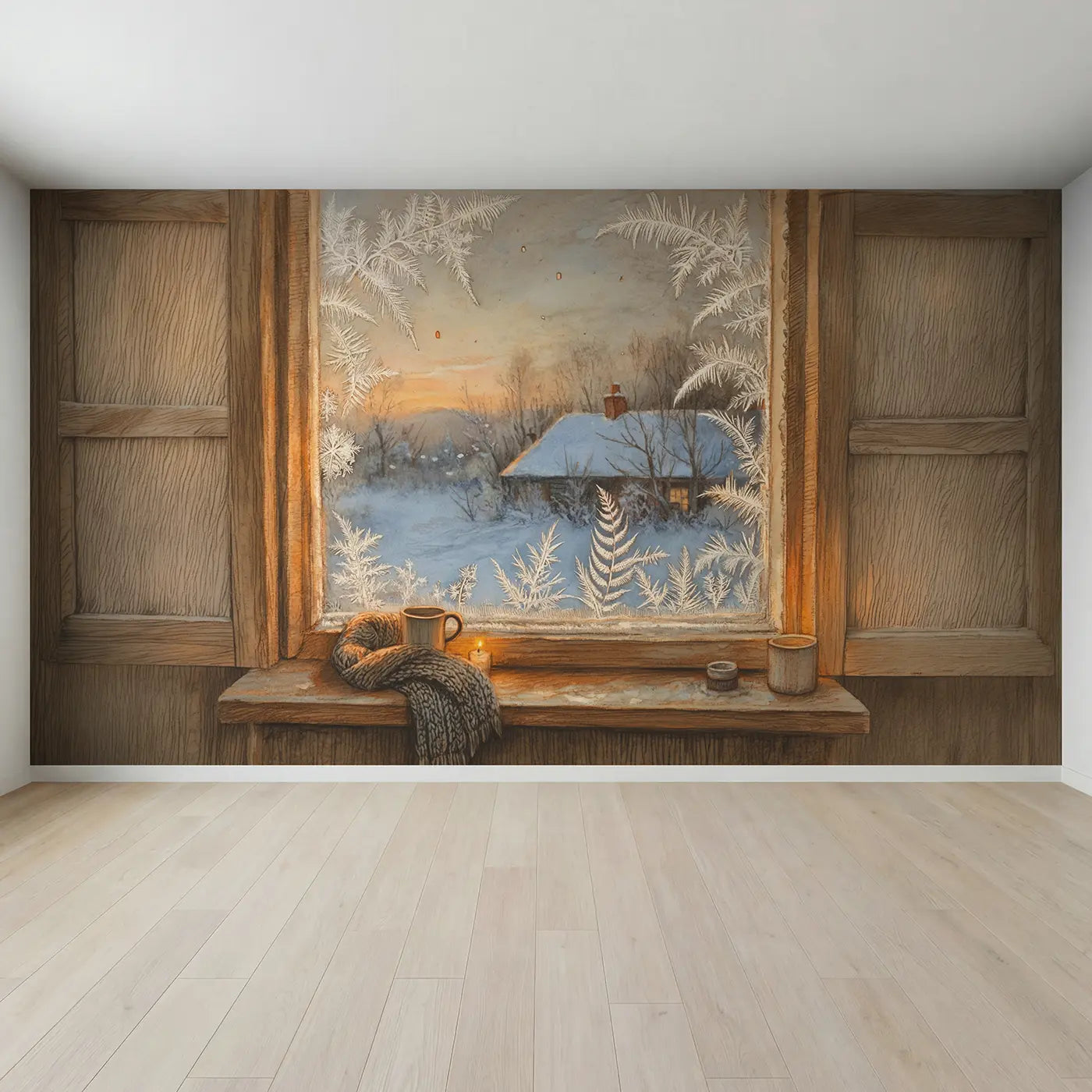 Full view of Frosty Window Winter Morning Wallpaper Mural by Whimsy Tots