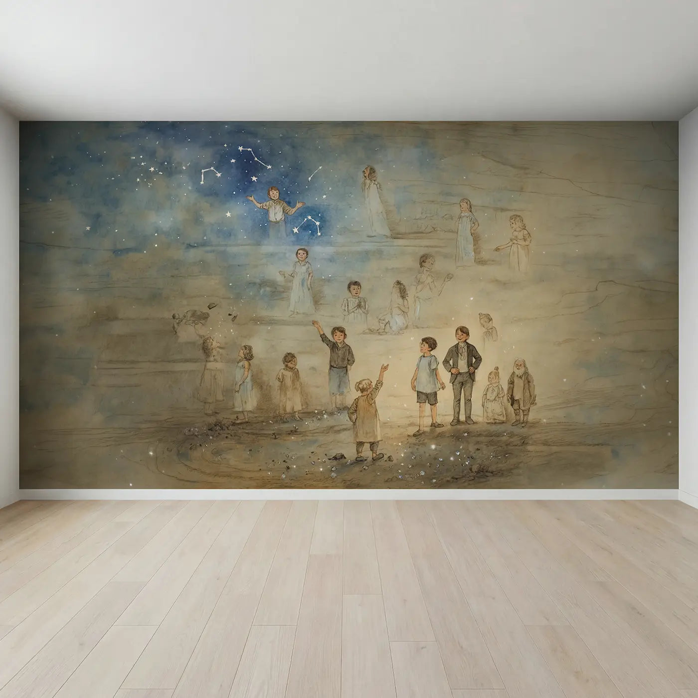 Full view of Constellation Figures Overlaid Real Wallpaper Mural by Whimsy Tots
