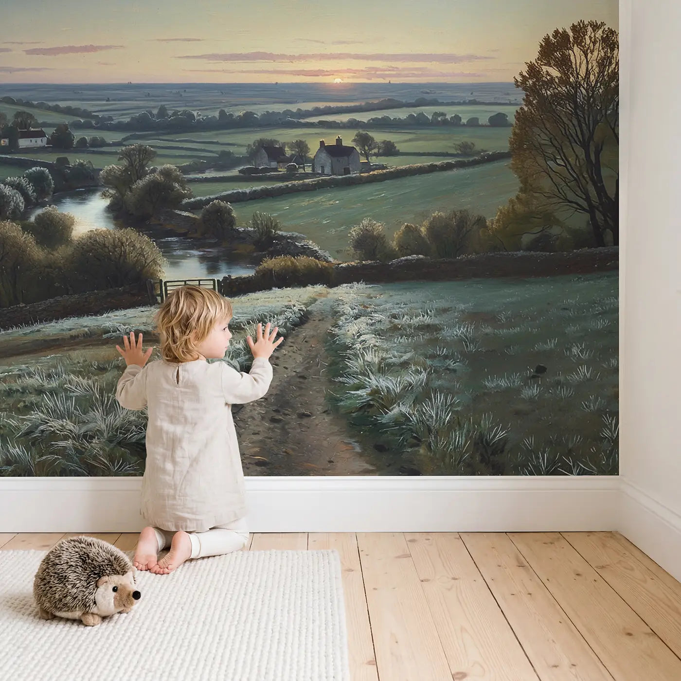 Child in nursery with Morning Star Venus Predawn Wallpaper Mural by Whimsy Tots