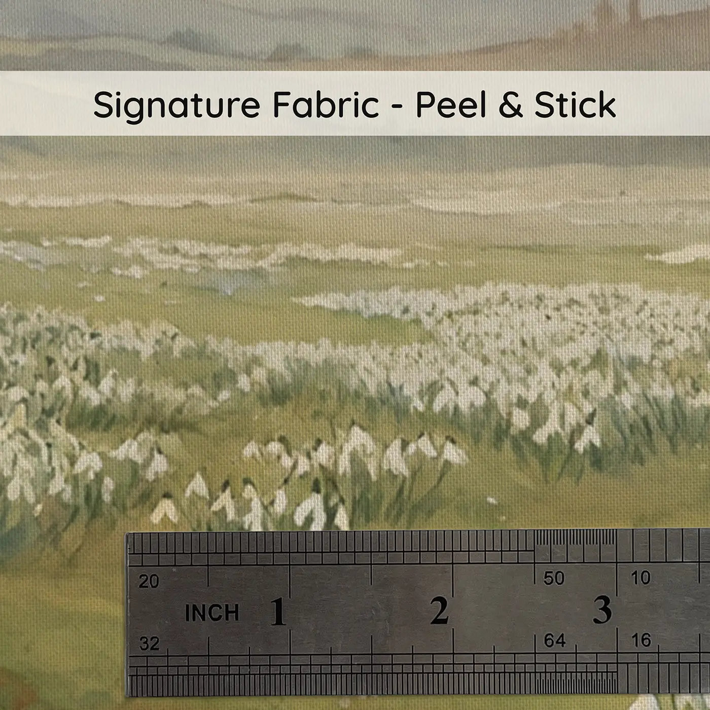 Fabric texture close-up of Spring Snowdrop Field Pushing Wallpaper Mural by Whimsy Tots