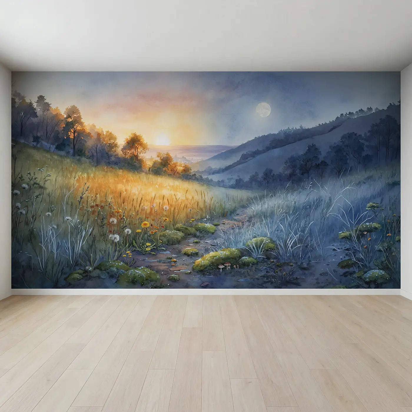 Full view of Equinox Dawn Landscape Wallpaper Mural by Whimsy Tots