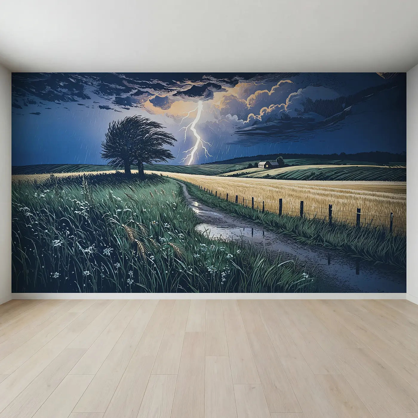 Full view of Summer Storm Lightning Wallpaper Mural by Whimsy Tots