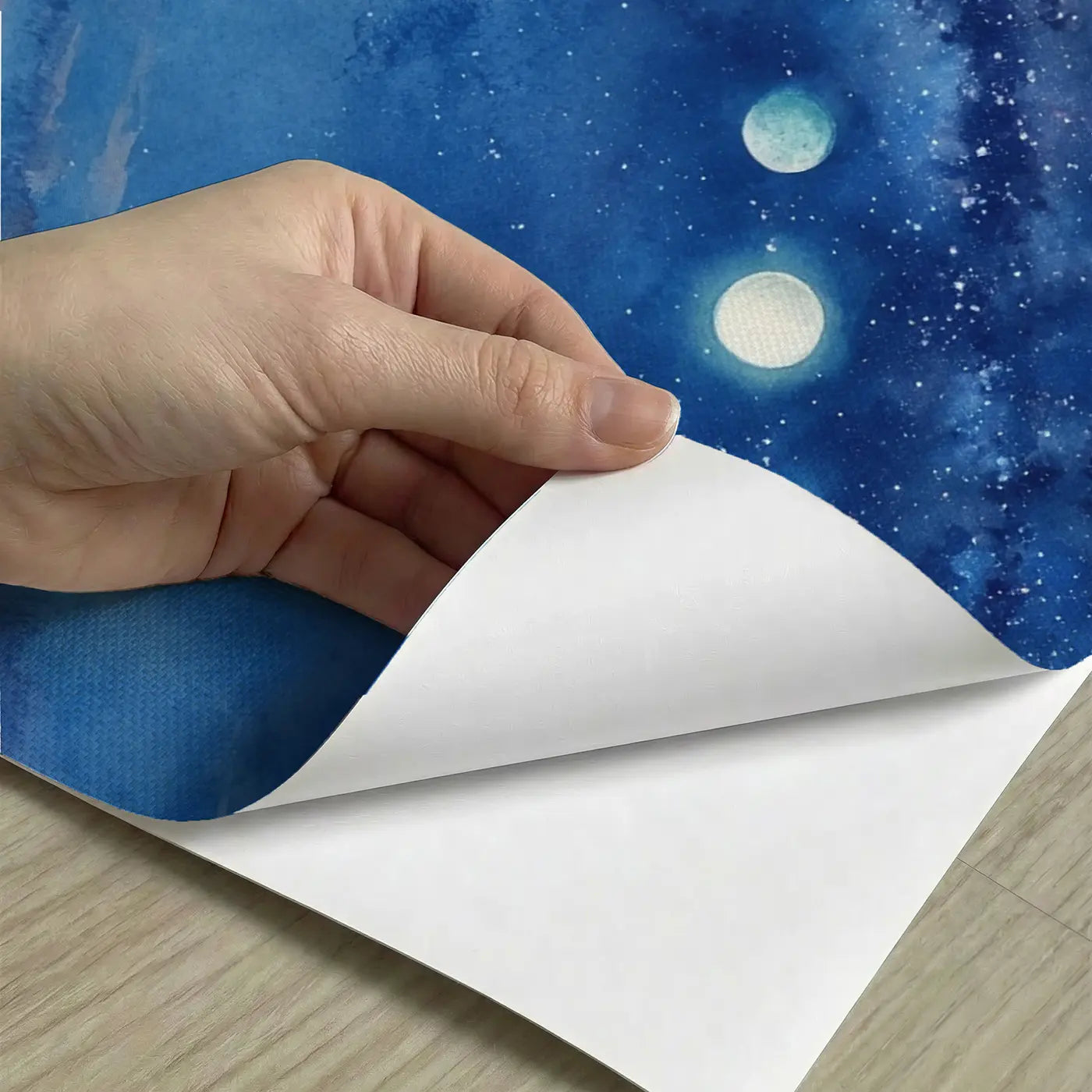 Peel-and-stick detail of Dawn Planet Alignment Sky Wallpaper Mural by Whimsy Tots