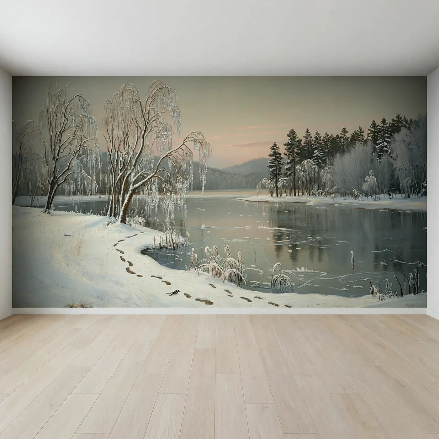 Full view of Frozen Lakeside Branches Wallpaper Mural by Whimsy Tots