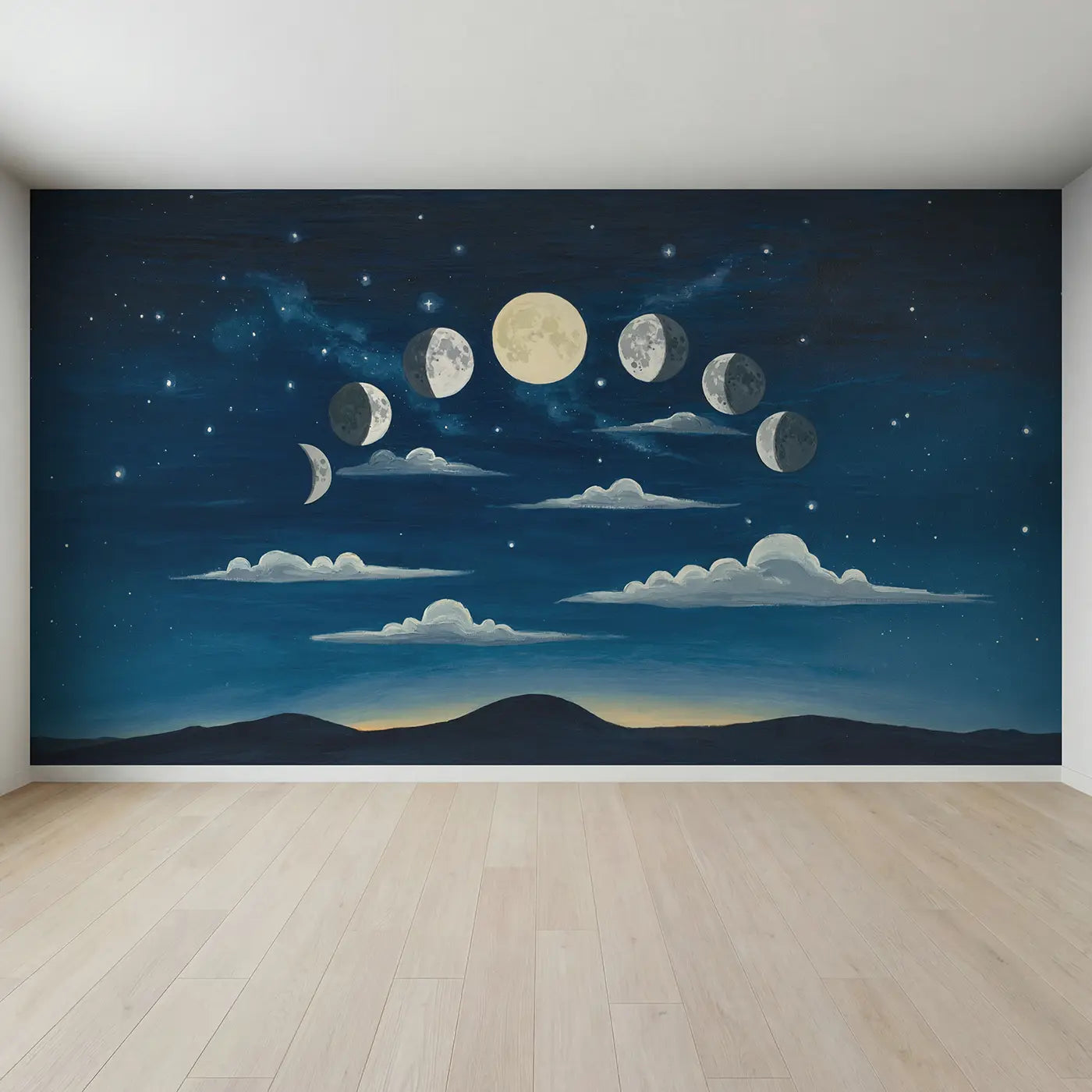 Full view of Moon Phase Night Arc Wallpaper Mural by Whimsy Tots