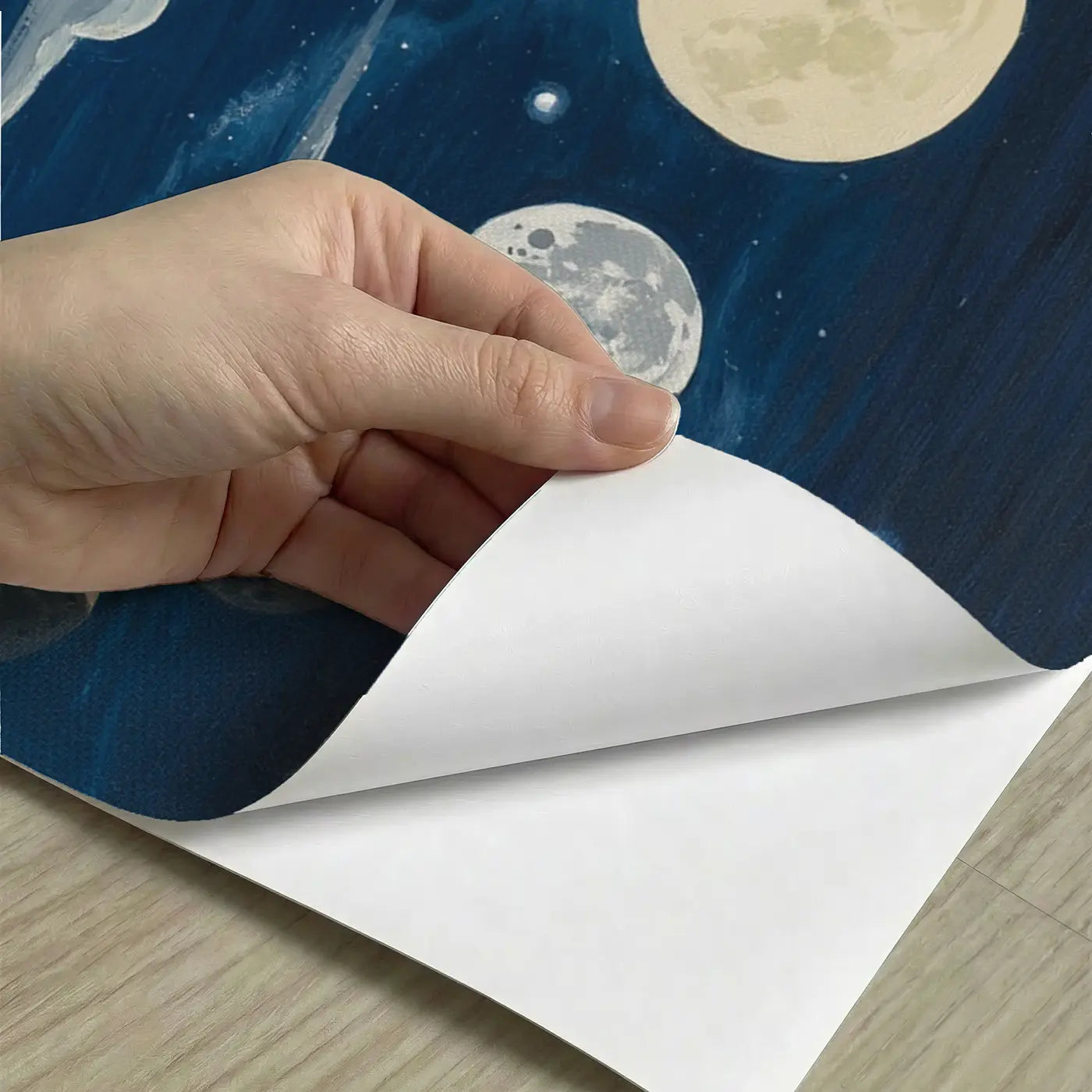 Peel-and-stick detail of Moon Phase Night Arc Wallpaper Mural by Whimsy Tots
