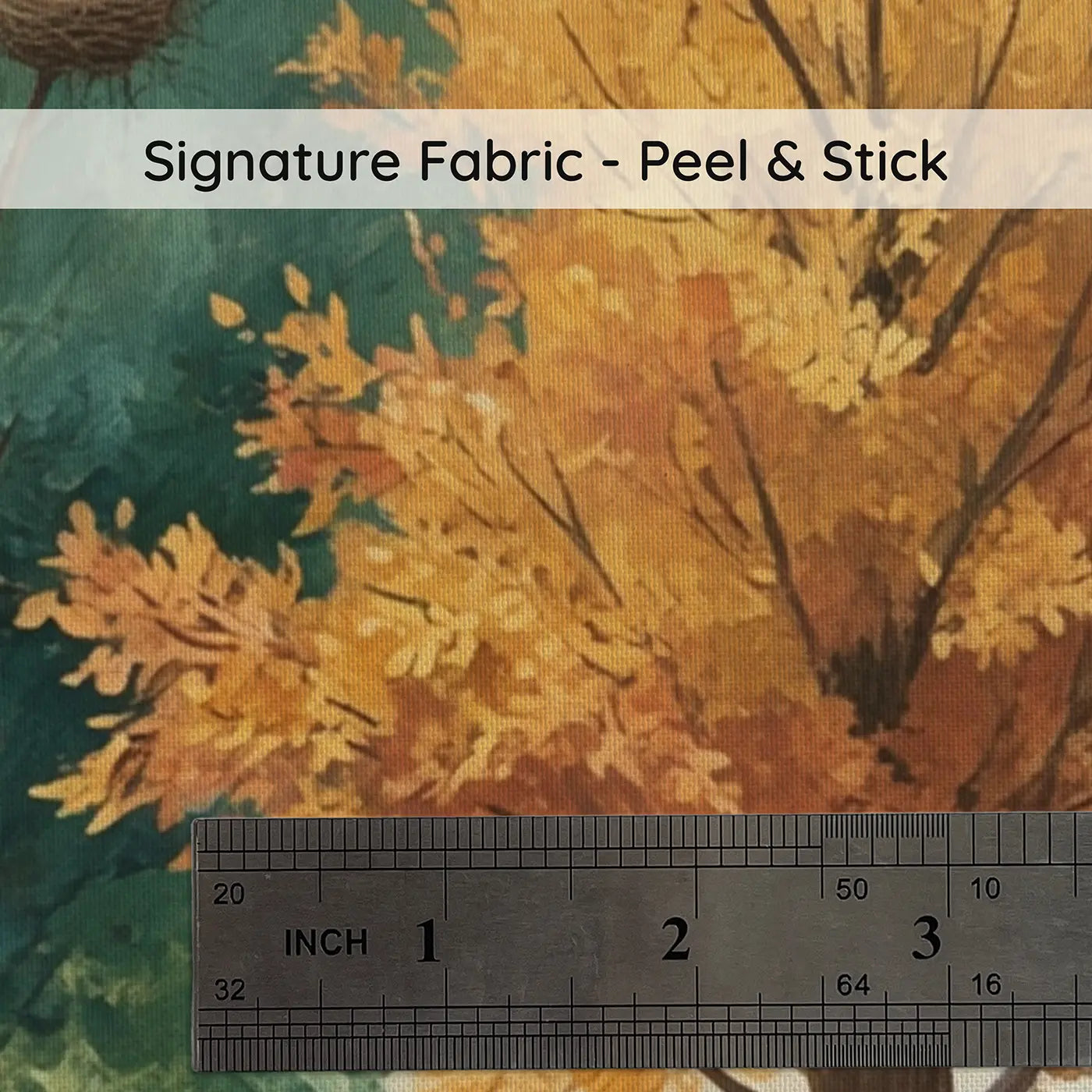 Fabric texture close-up of Four Seasons Tree Panorama Wallpaper Mural by Whimsy Tots
