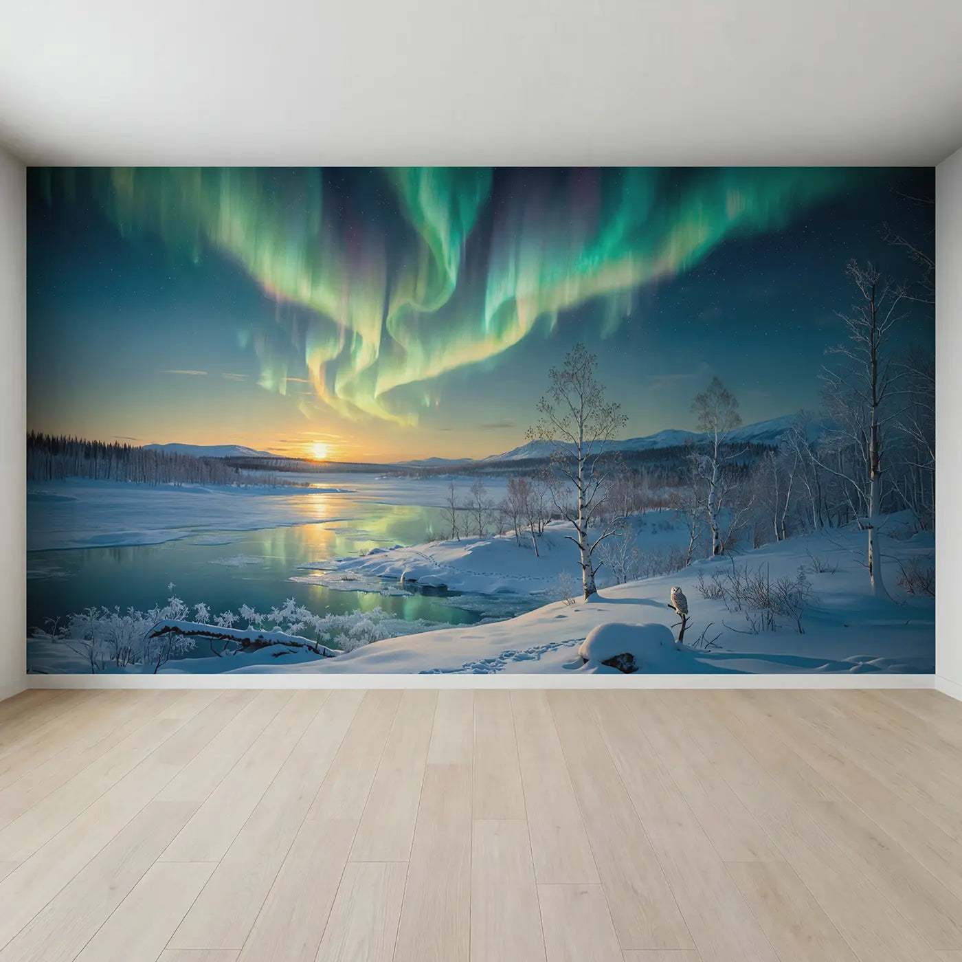 Full view of Northern Lights Winter Solstice Wallpaper Mural by Whimsy Tots