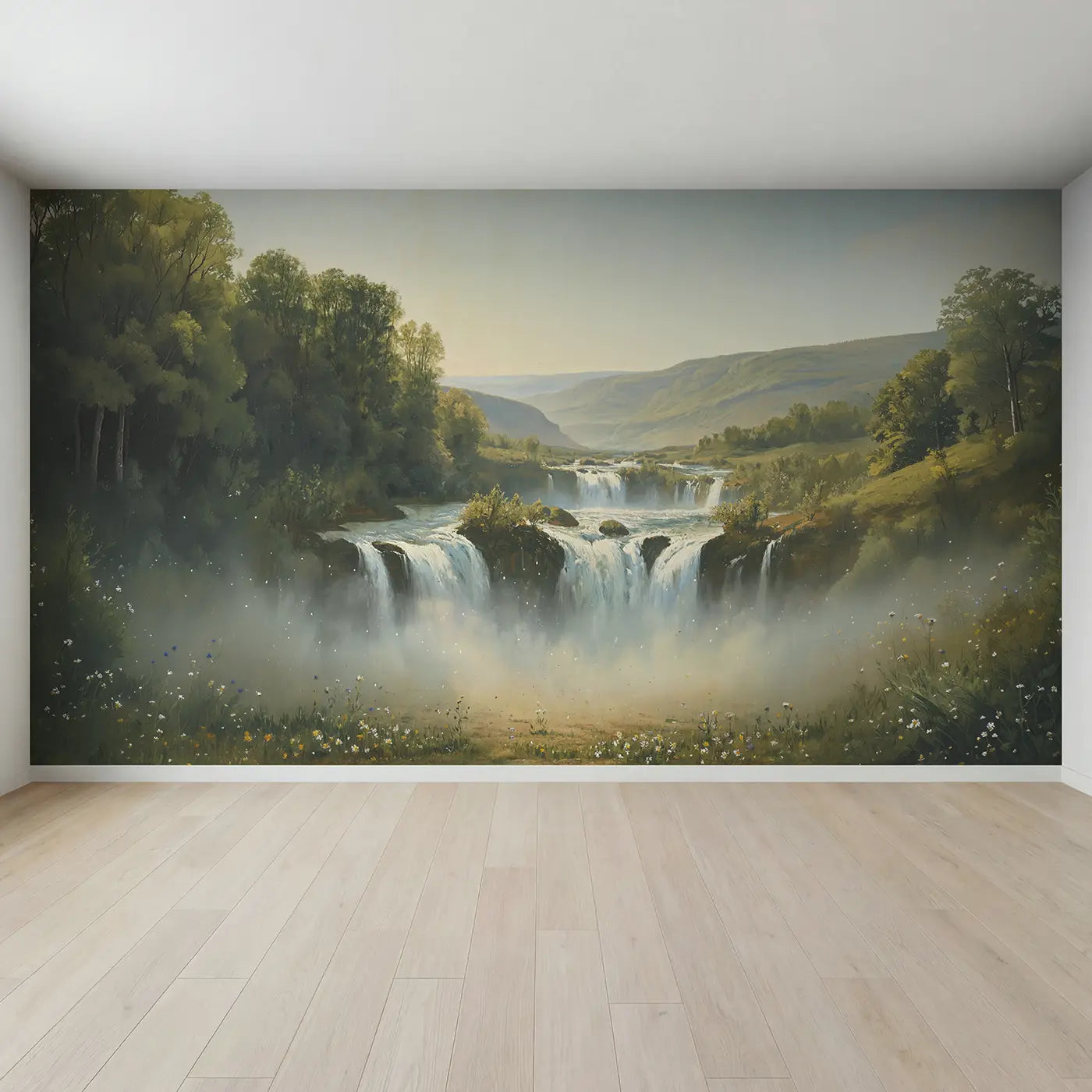 Full view of Spring Waterfall Full Force Wallpaper Mural by Whimsy Tots