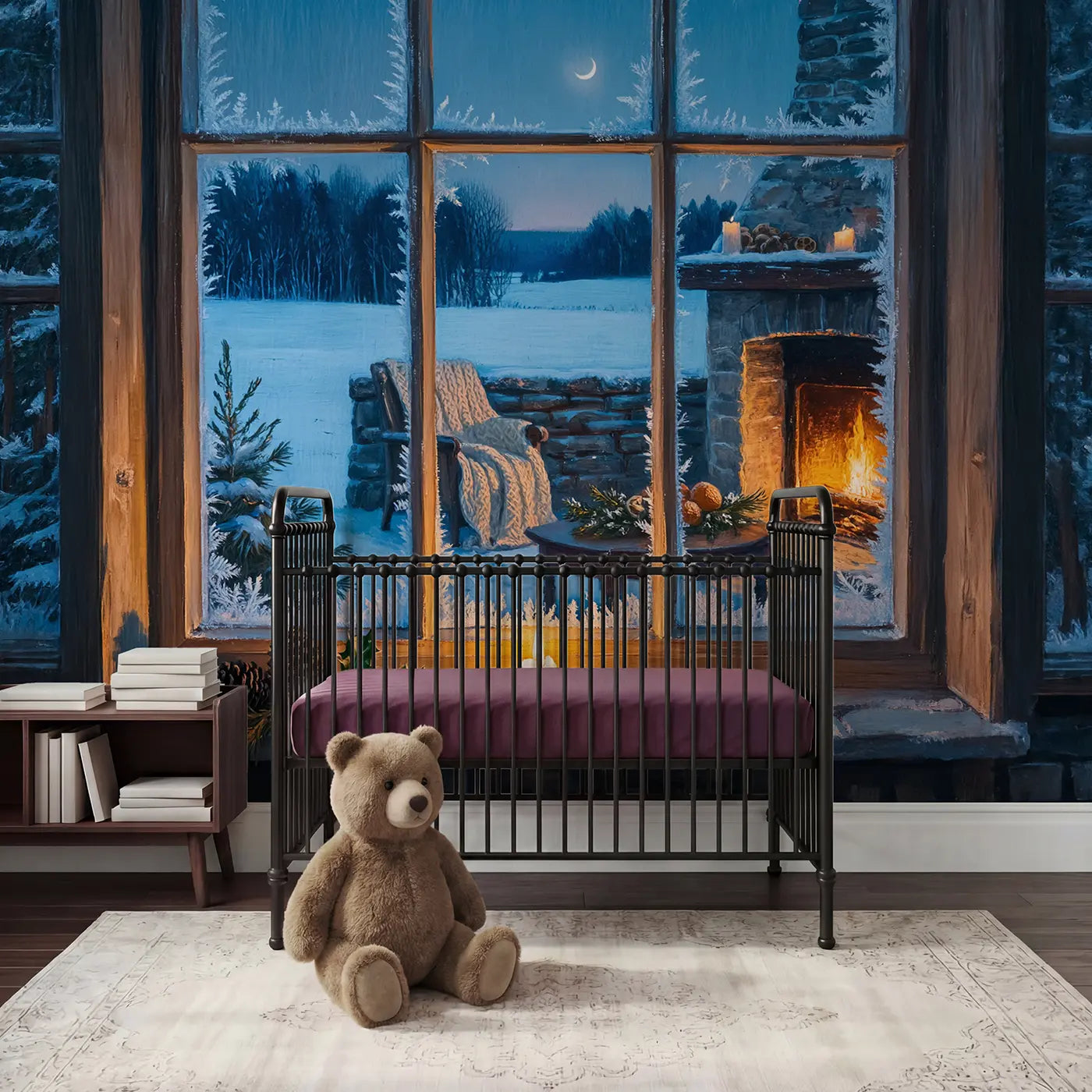 Painted winter and star wallpaper mural for nursery by Whimsy Tots