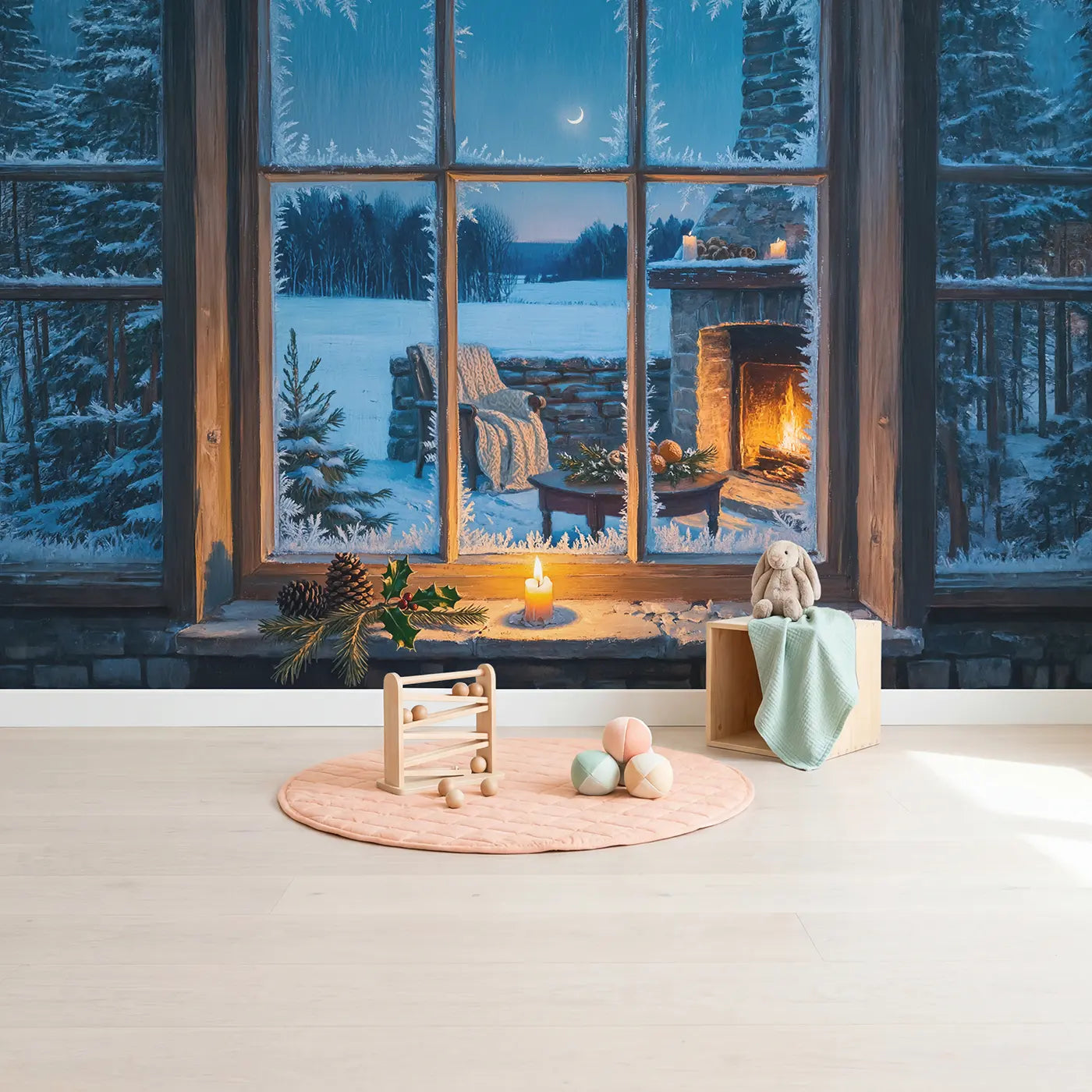 Winter Solstice First Candle Wallpaper Mural in playroom setting by Whimsy Tots