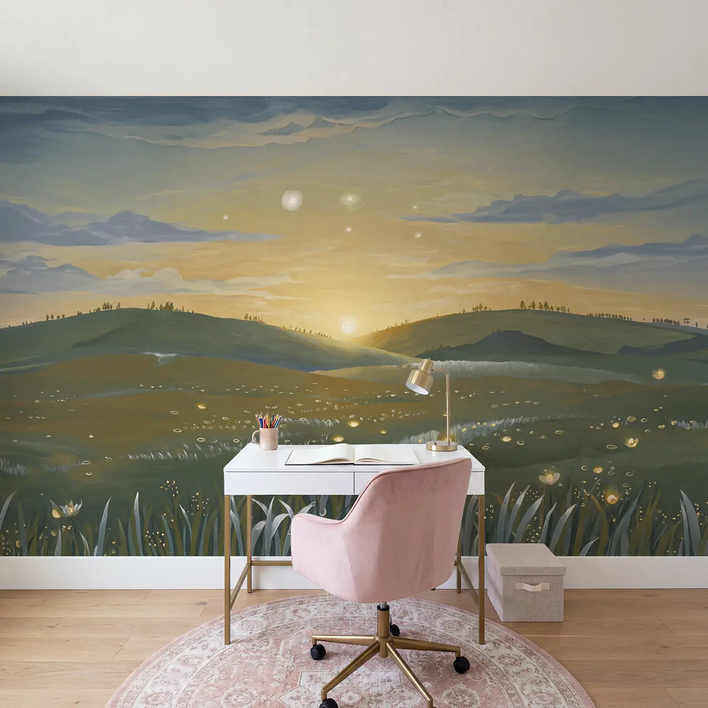 Spring Equinox Sun Horizon Wallpaper Mural in playroom setting by Whimsy Tots
