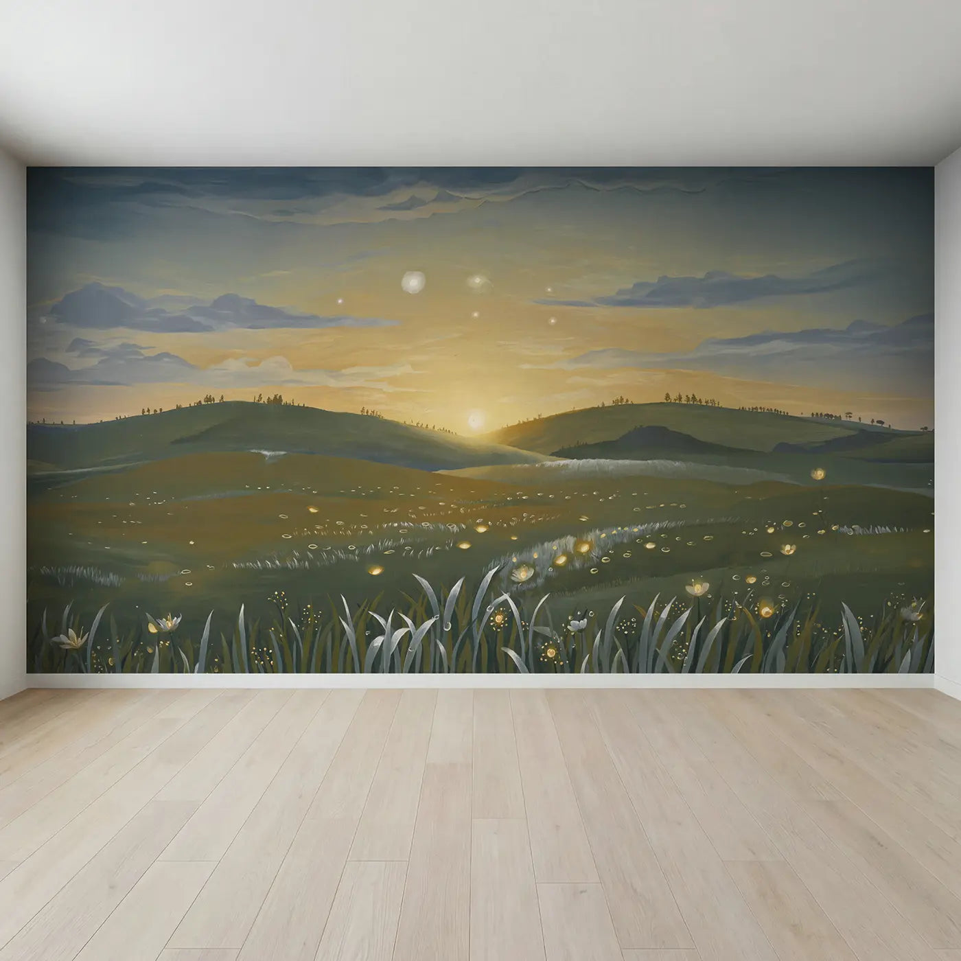 Full view of Spring Equinox Sun Horizon Wallpaper Mural by Whimsy Tots