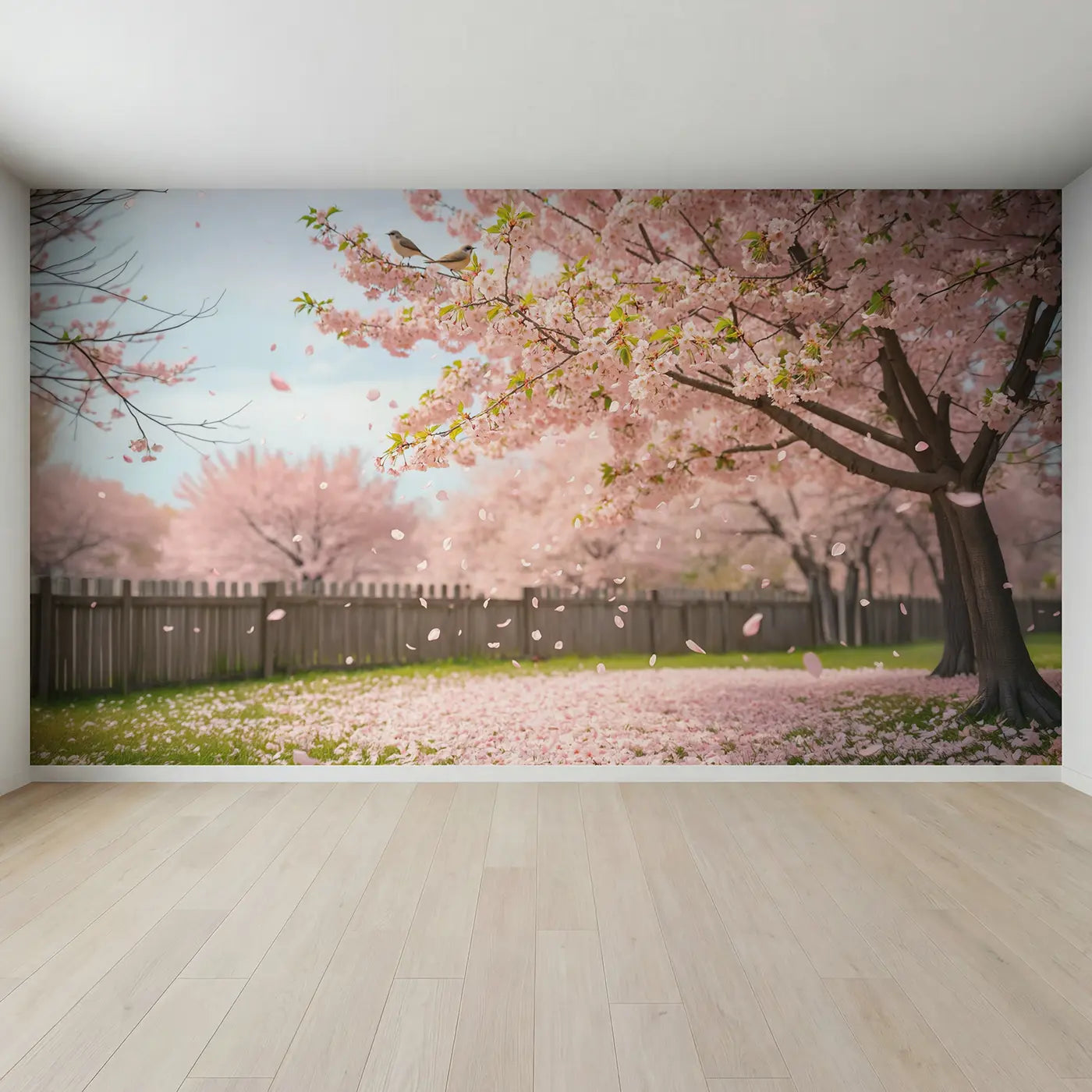 Full view of Cherry Blossom Spring Renewal Wallpaper Mural by Whimsy Tots