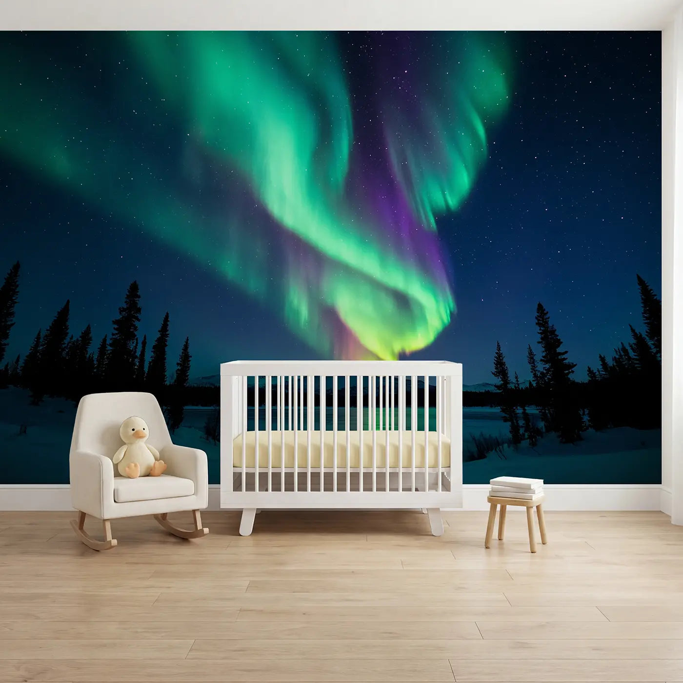 Soft Pastel northern light aurora wallpaper mural for kids room by Whimsy Tots