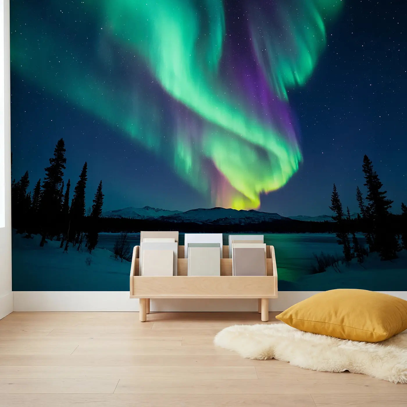Northern Light Column Wallpaper Mural in playroom setting by Whimsy Tots