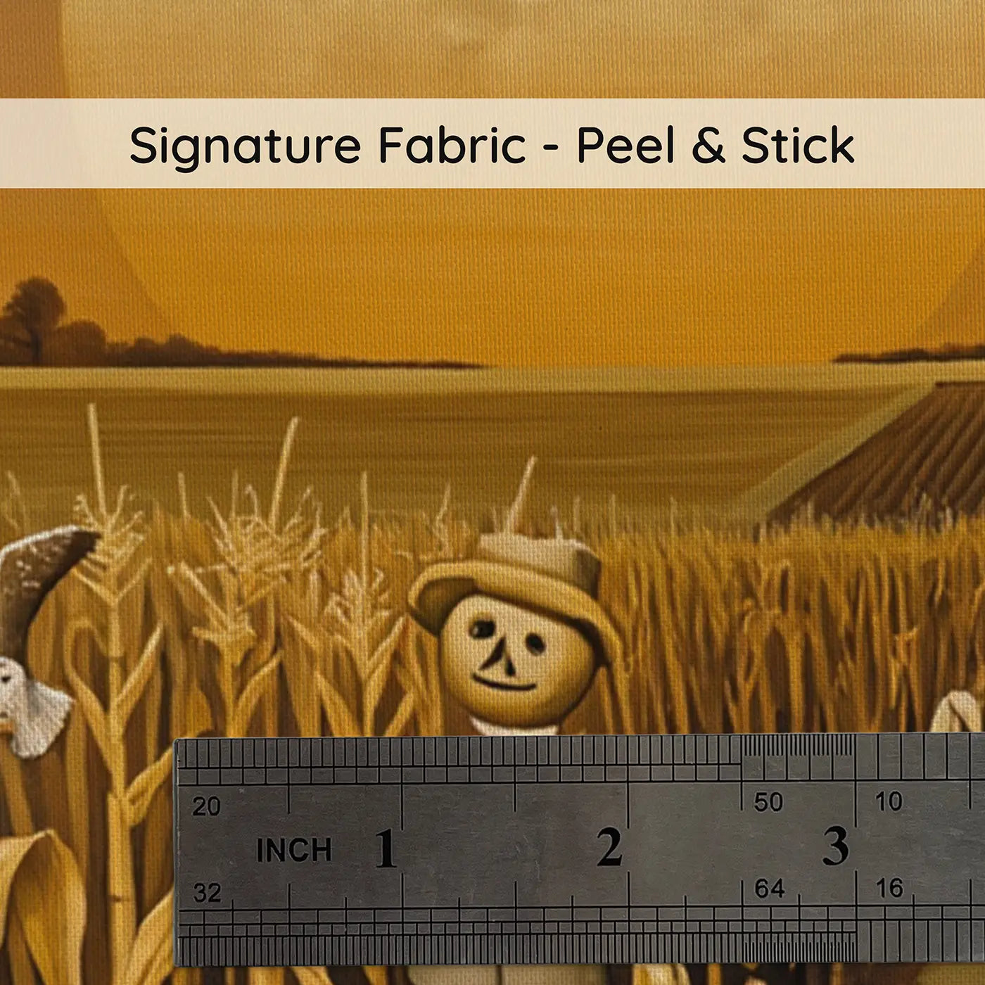 Fabric texture close-up of Harvest Moon Autumn Cornfield Wallpaper Mural by Whimsy Tots