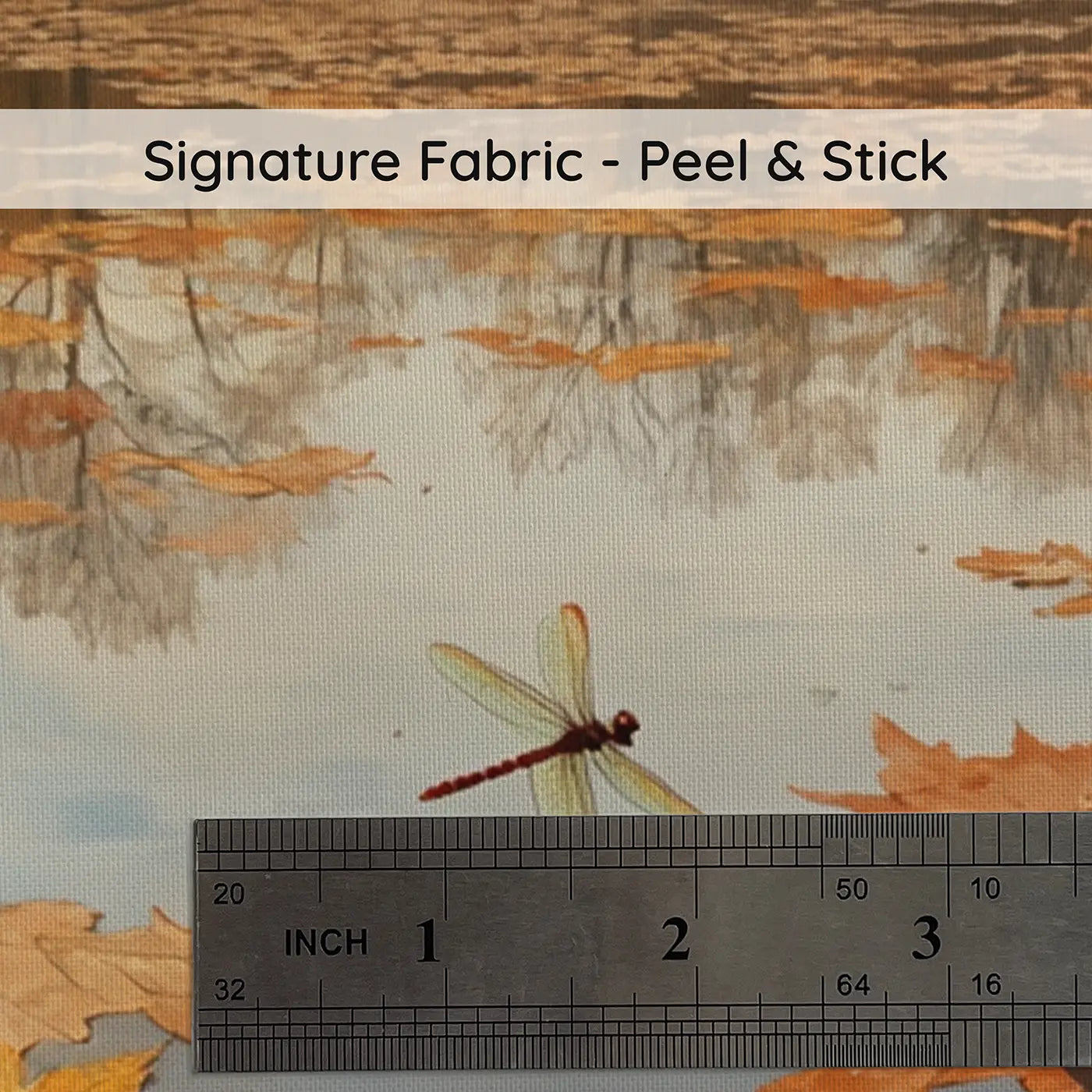 Fabric texture close-up of Autumn Floating Leaf Pond Wallpaper Mural by Whimsy Tots
