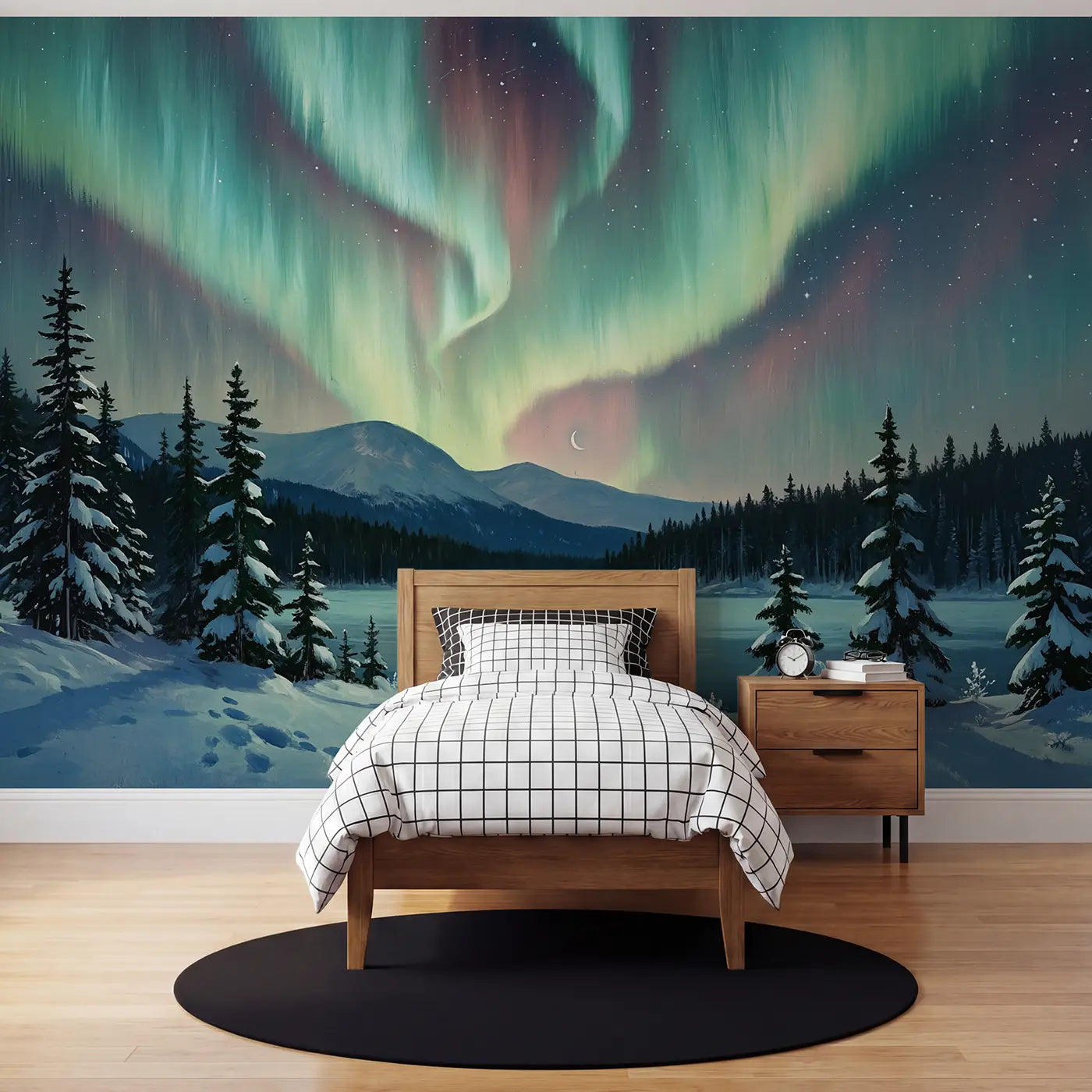 Painted aurora and star underwater wallpaper mural for kids room by Whimsy Tots