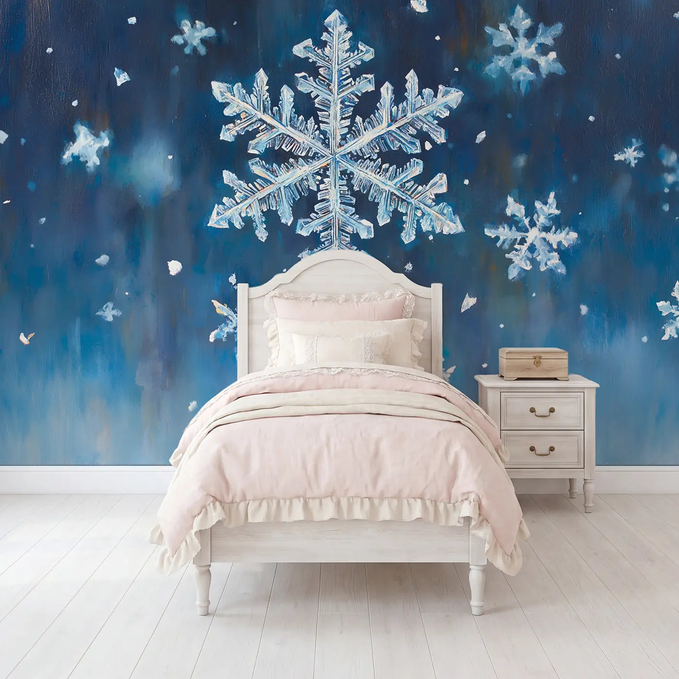 Painted Landscape crystal snowflake portrait wallpaper mural for girls room by Whimsy Tots