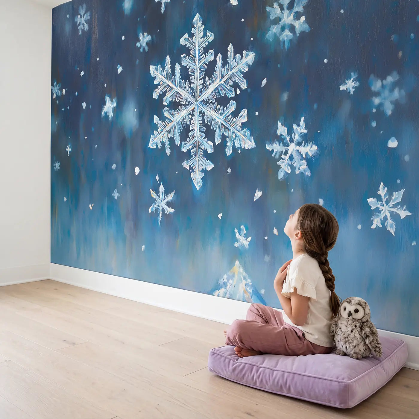 Child in nursery with Crystal Snowflake Portrait Wallpaper Mural by Whimsy Tots