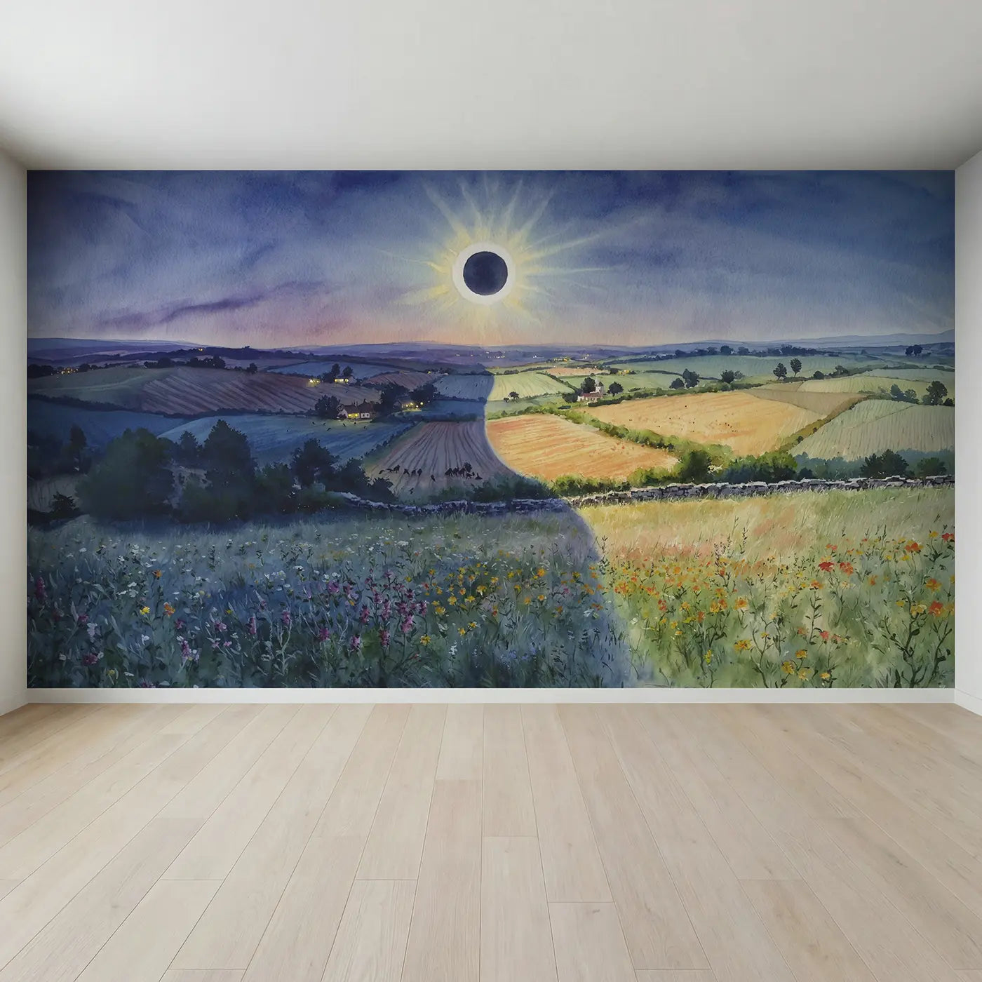 Full view of Eclipse Shadow Landscape Wallpaper Mural by Whimsy Tots
