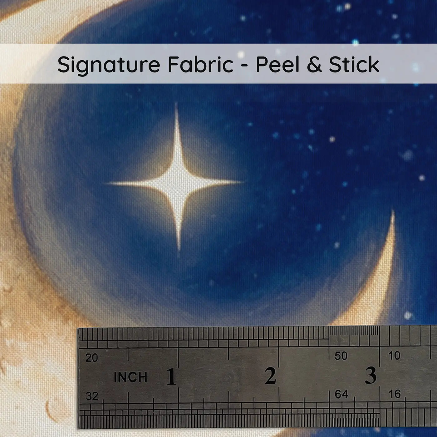 Fabric texture close-up of Crescent Moon Cradling Star Night Wallpaper Mural by Whimsy Tots