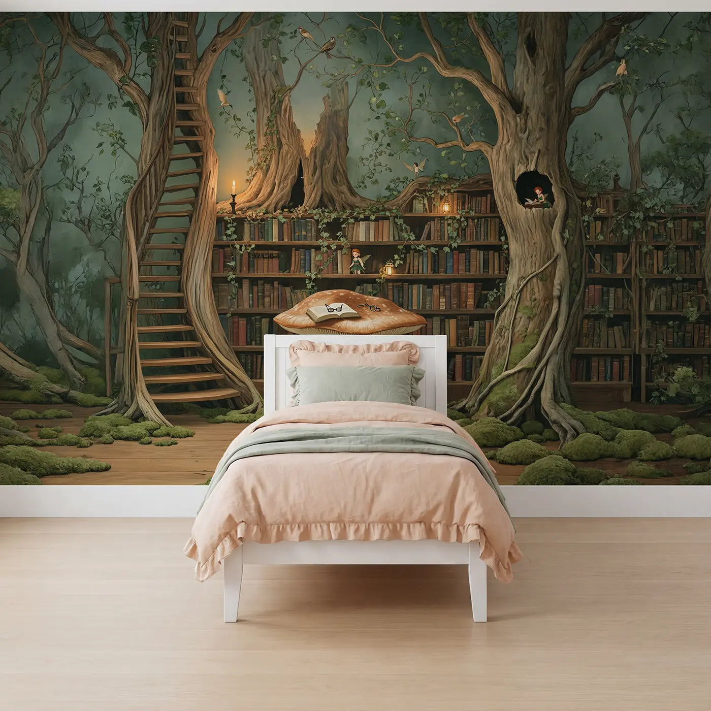 Botanical elegance fairy fantasy wallpaper mural for kids room by Whimsy Tots