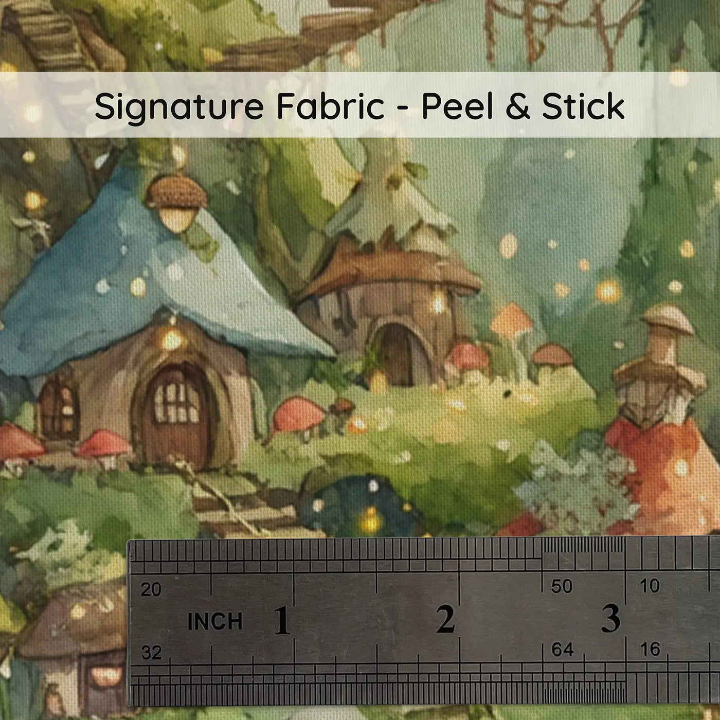 Fabric texture close-up of Fairy Woodland Village Wallpaper Mural by Whimsy Tots