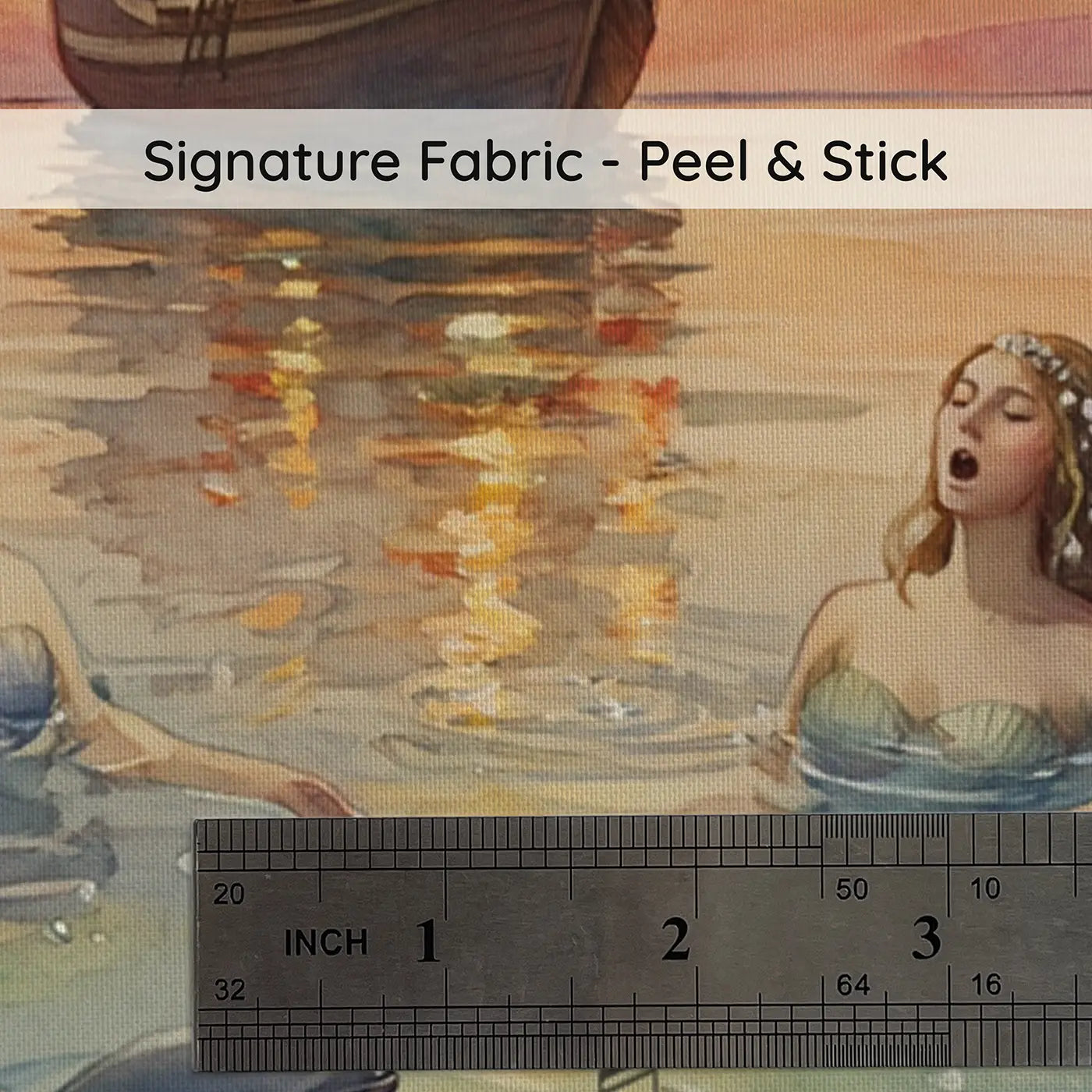Fabric texture close-up of Mermaid Choir Sunset Ocean Wallpaper Mural by Whimsy Tots