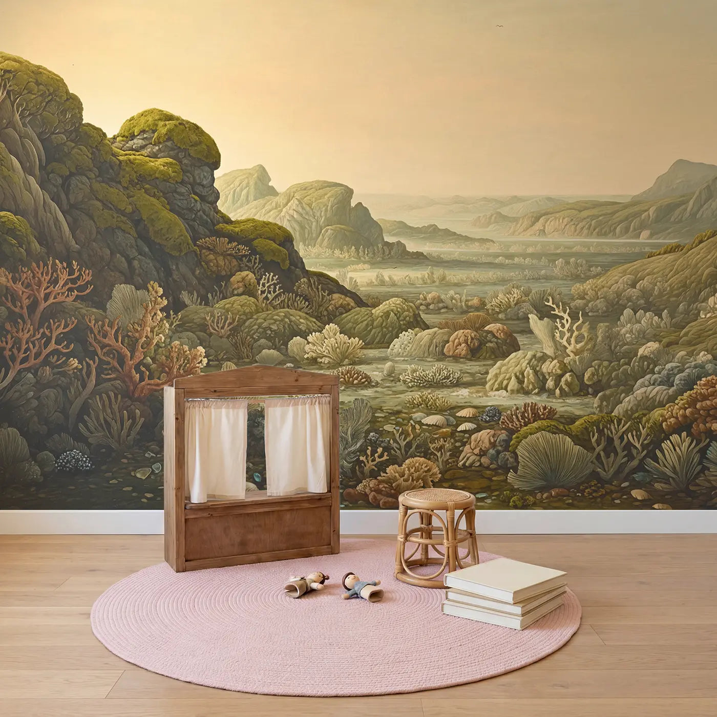 Underwater Palace Garden Sculpted Wallpaper Mural in playroom setting by Whimsy Tots