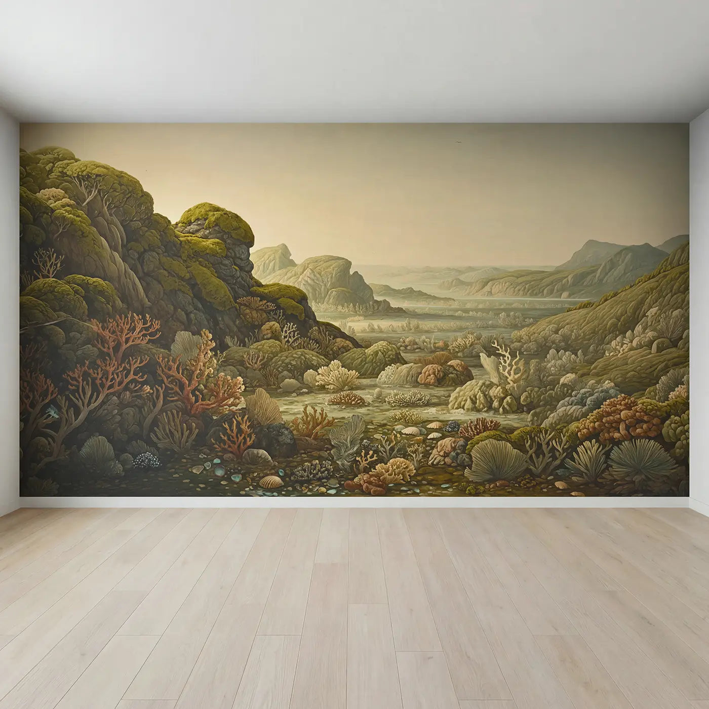 Full view of Underwater Palace Garden Sculpted Wallpaper Mural by Whimsy Tots