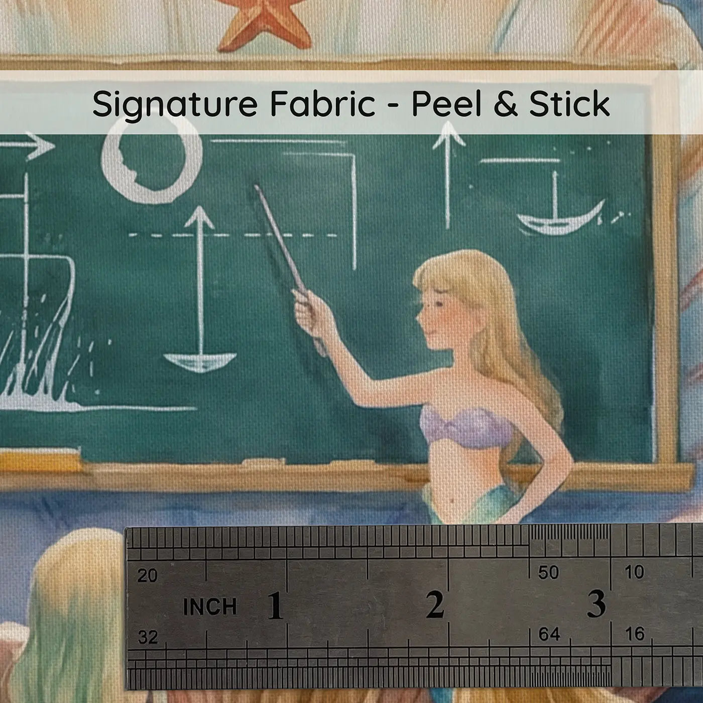 Fabric texture close-up of Mermaid School Underwater Class Wallpaper Mural by Whimsy Tots
