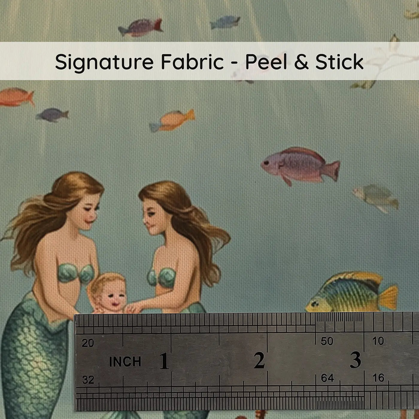 Fabric texture close-up of Mermaid Swimming Lesson Wallpaper Mural by Whimsy Tots
