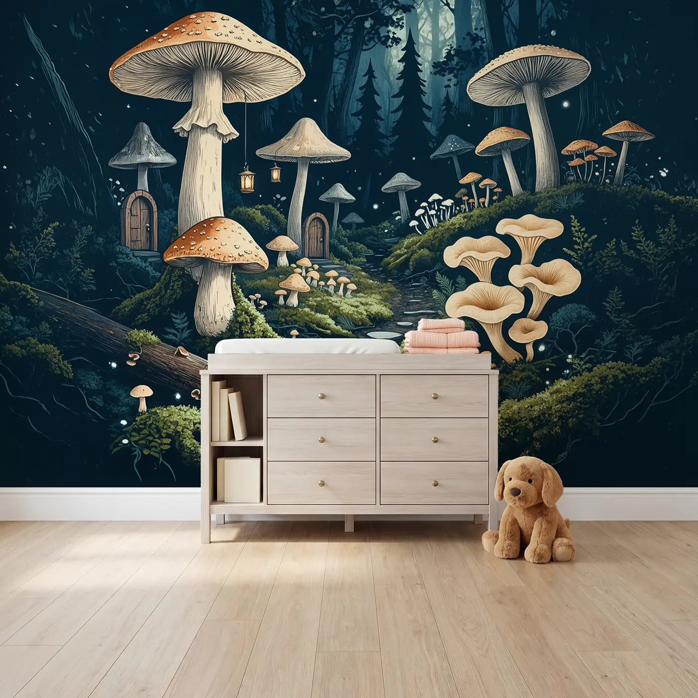 Block print fairy fantasy wallpaper mural for nursery by Whimsy Tots