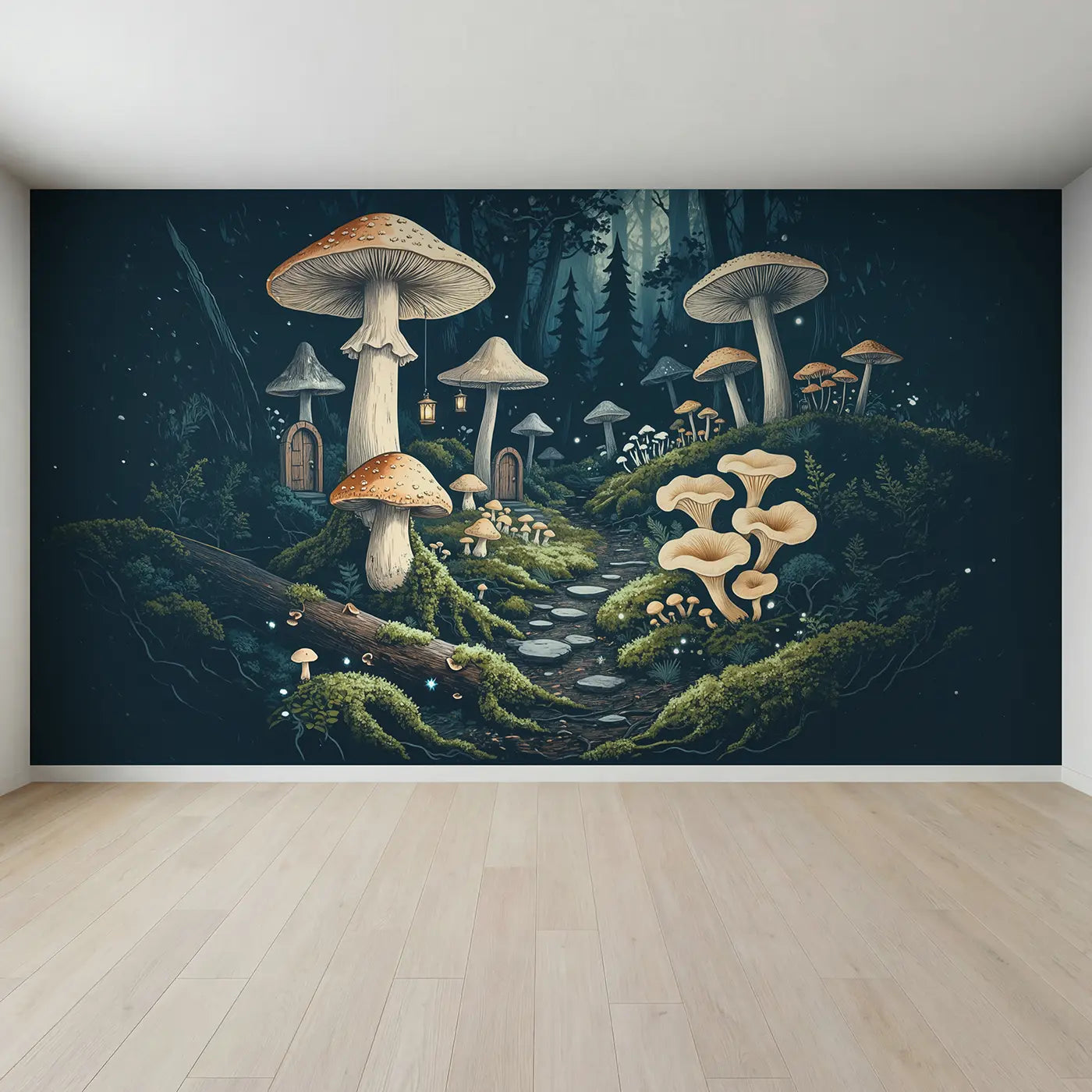 Full view of Fairy Mushroom Kingdom Wallpaper Mural by Whimsy Tots