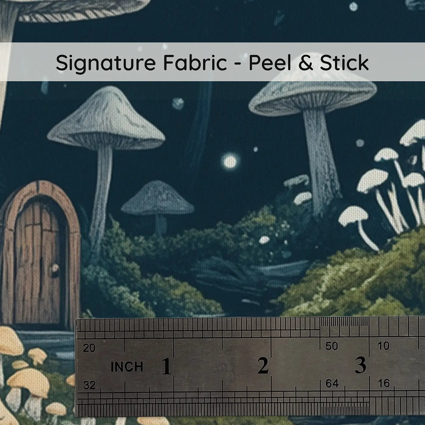 Fabric texture close-up of Fairy Mushroom Kingdom Wallpaper Mural by Whimsy Tots
