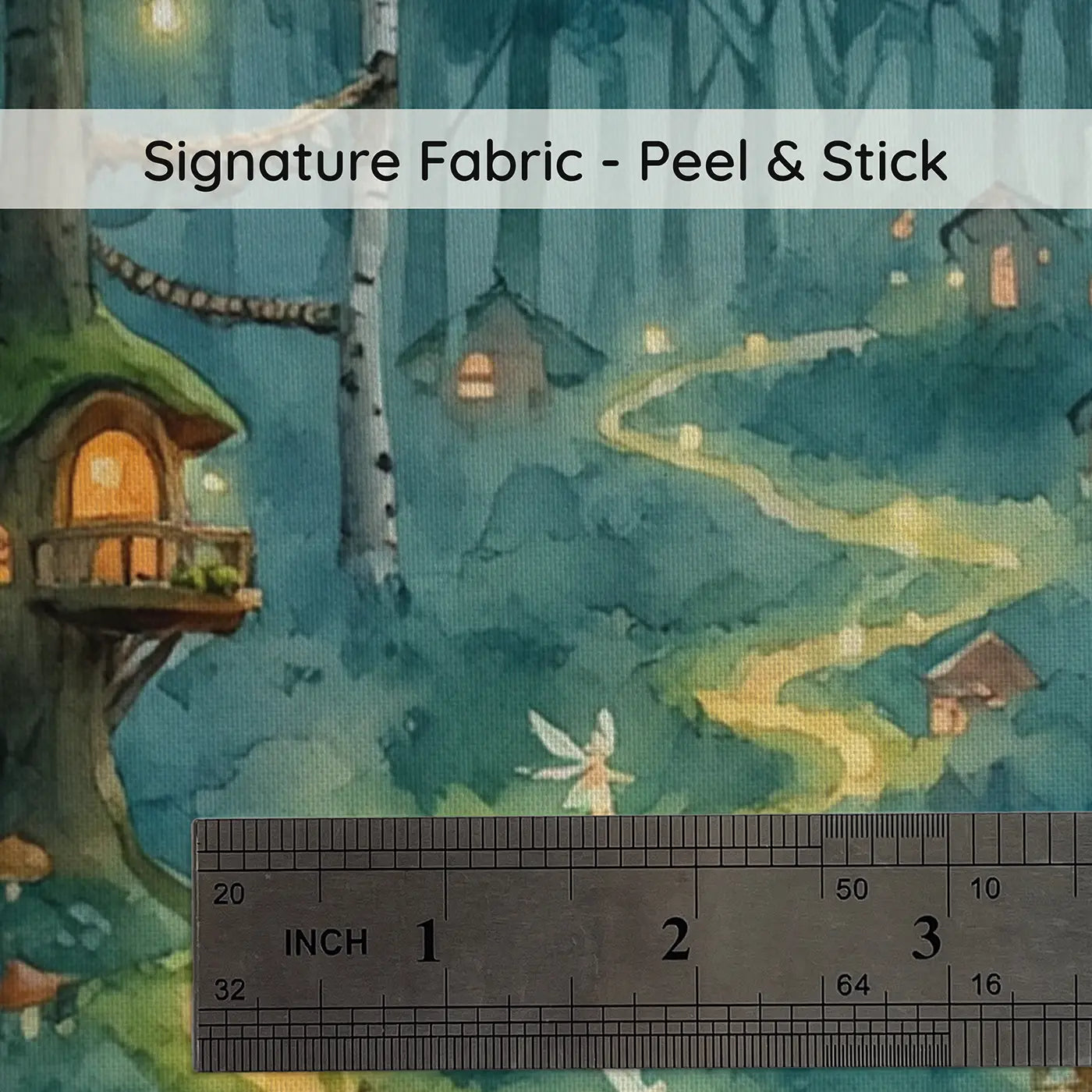 Fabric texture close-up of Fairy Treehouse Village Wallpaper Mural by Whimsy Tots