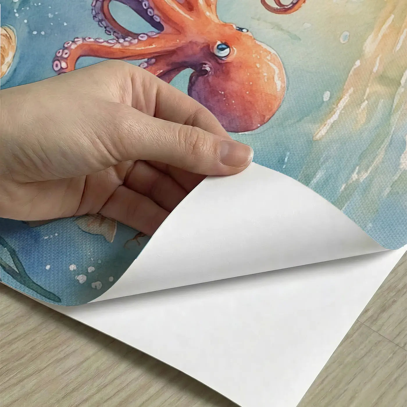 Peel-and-stick detail of Mermaid Octopus Playing Instruments Wallpaper Mural by Whimsy Tots