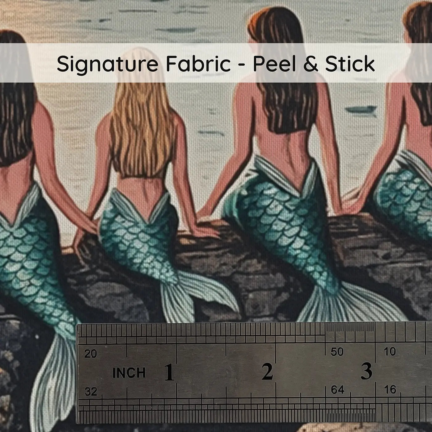 Fabric texture close-up of Mermaids Watching Sunset Wallpaper Mural by Whimsy Tots
