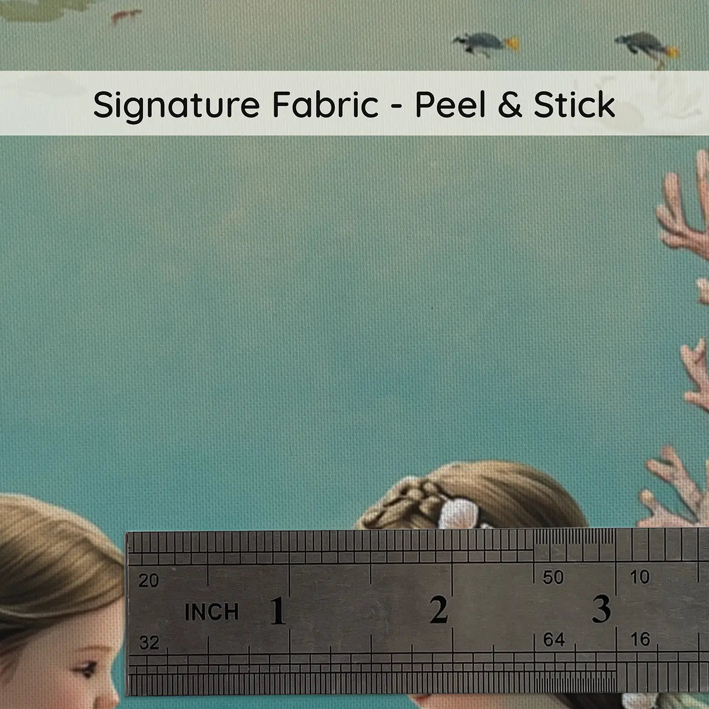 Fabric texture close-up of Mermaid Sisters Coral Ledge Wallpaper Mural by Whimsy Tots